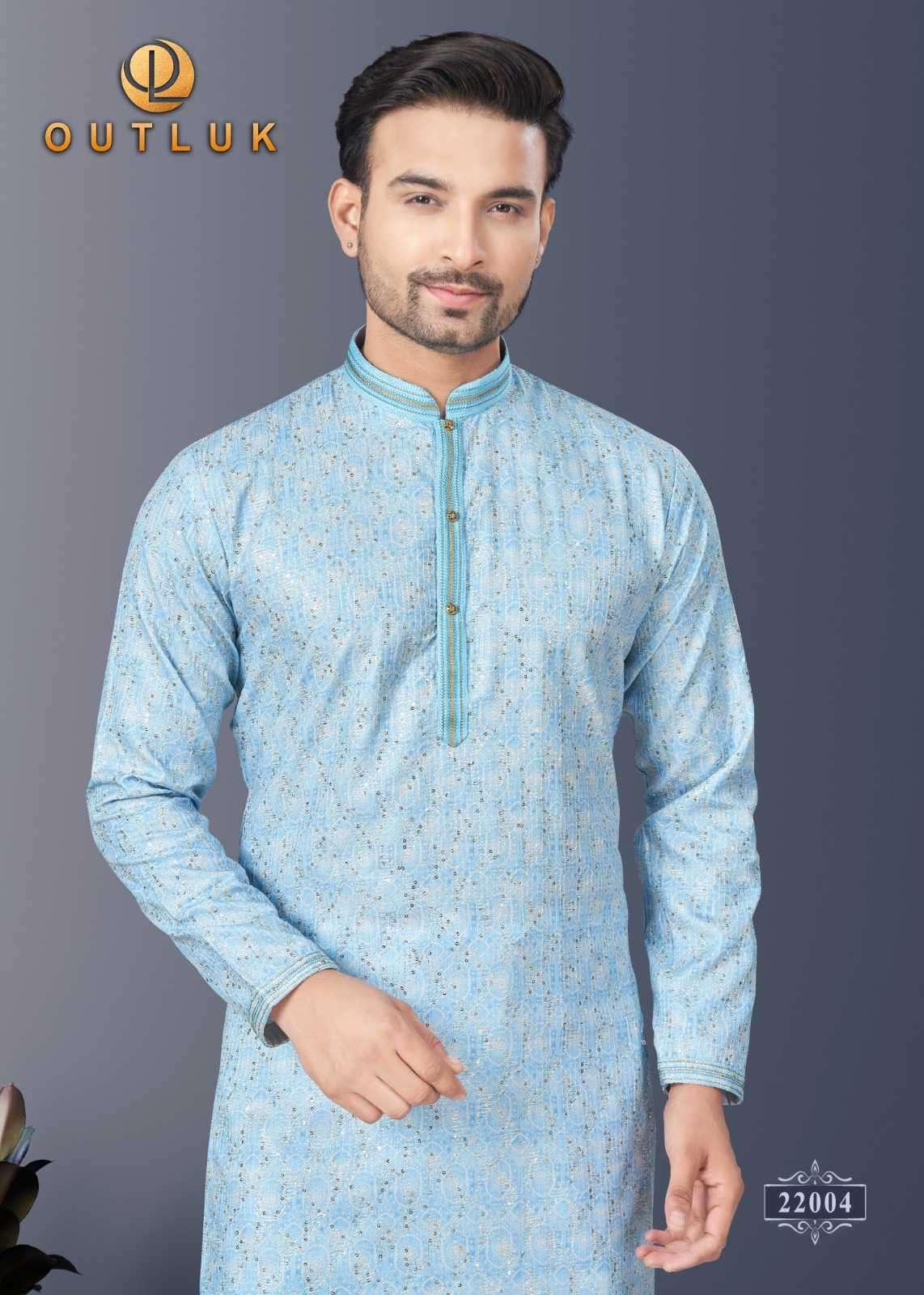 OUTLUK PRESENTS WEDDING COLLECTION VOL-22 READYMADE SILK DIGITAL MENS KURTA PAJAMA CATALOG WHOLESALER AND EXPORTER 
