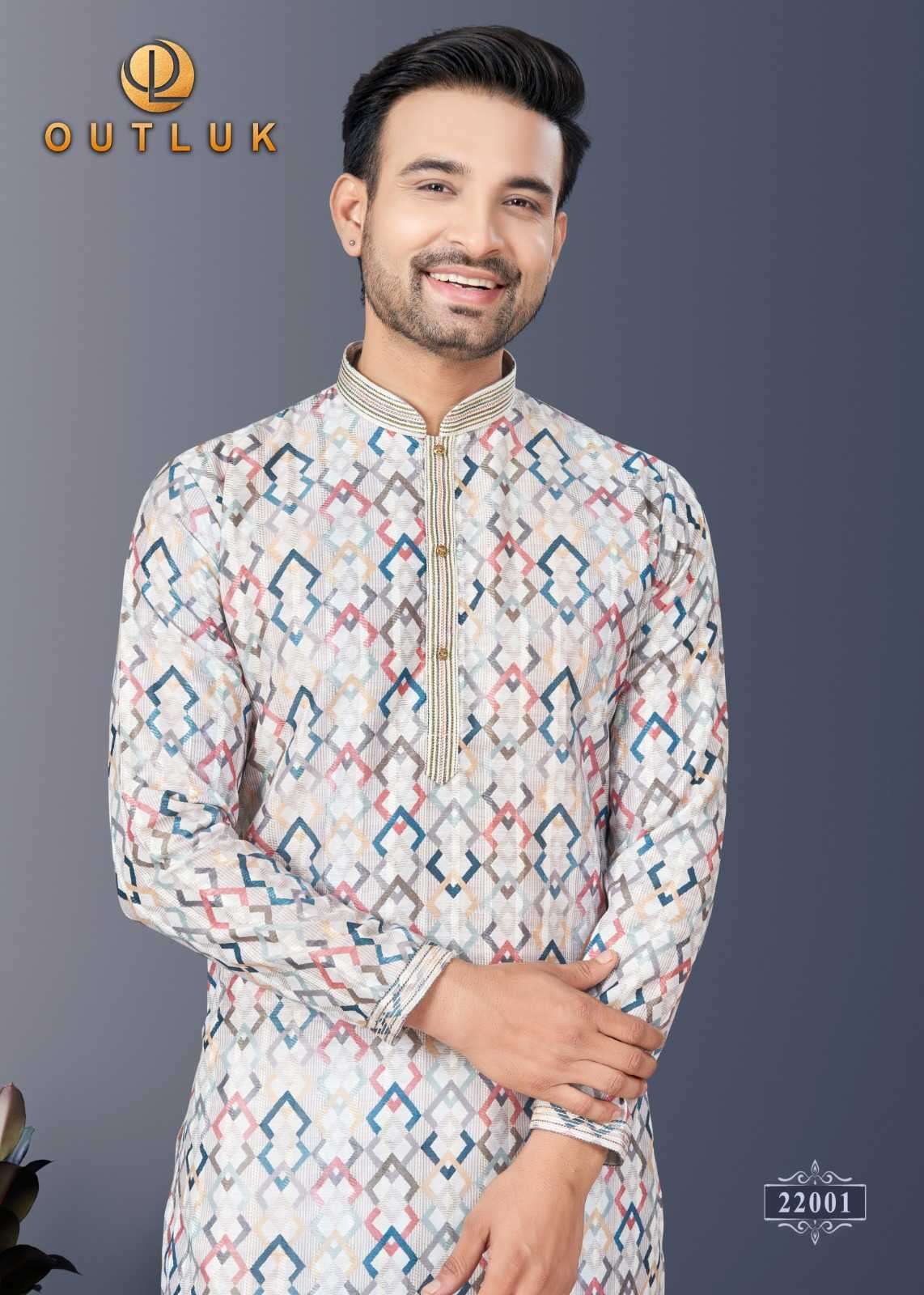 OUTLUK PRESENTS WEDDING COLLECTION VOL-22 READYMADE SILK DIGITAL MENS KURTA PAJAMA CATALOG WHOLESALER AND EXPORTER 