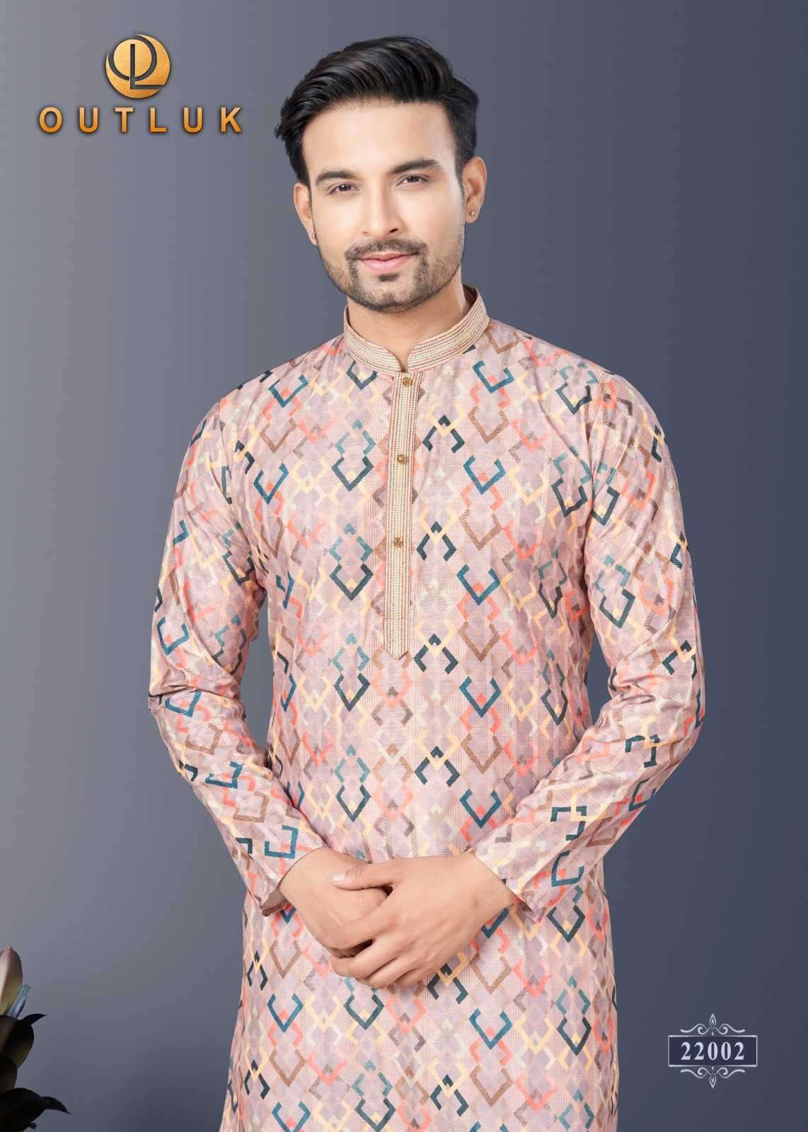 OUTLUK PRESENTS WEDDING COLLECTION VOL-22 READYMADE SILK DIGITAL MENS KURTA PAJAMA CATALOG WHOLESALER AND EXPORTER 