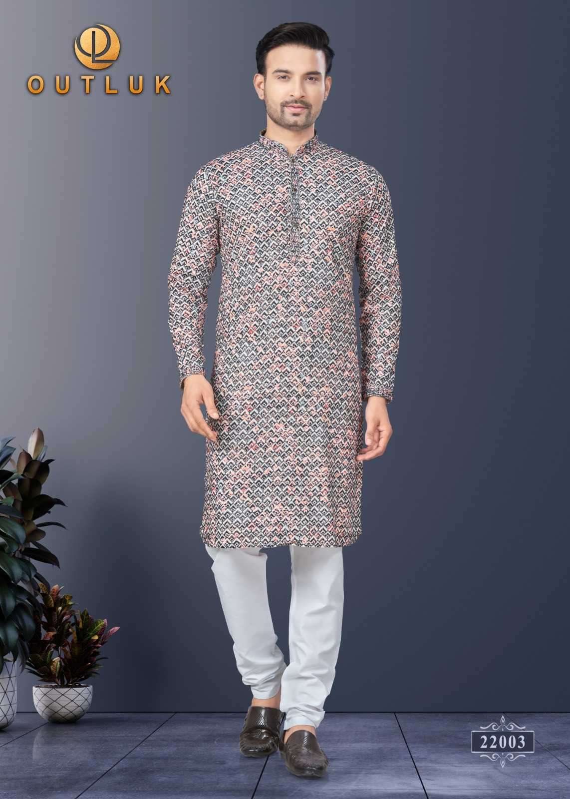 OUTLUK PRESENTS WEDDING COLLECTION VOL-22 READYMADE SILK DIGITAL MENS KURTA PAJAMA CATALOG WHOLESALER AND EXPORTER 