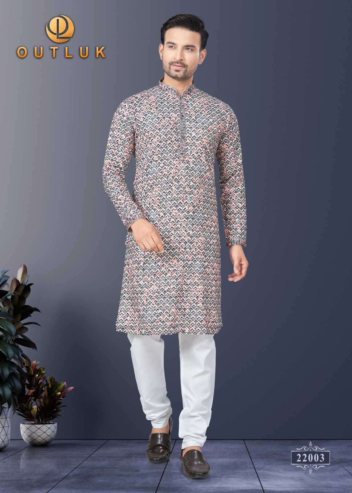 OUTLUK PRESENTS WEDDING COLLECTION VOL-22 READYMADE SILK DIGITAL MENS KURTA PAJAMA CATALOG WHOLESALER AND EXPORTER 