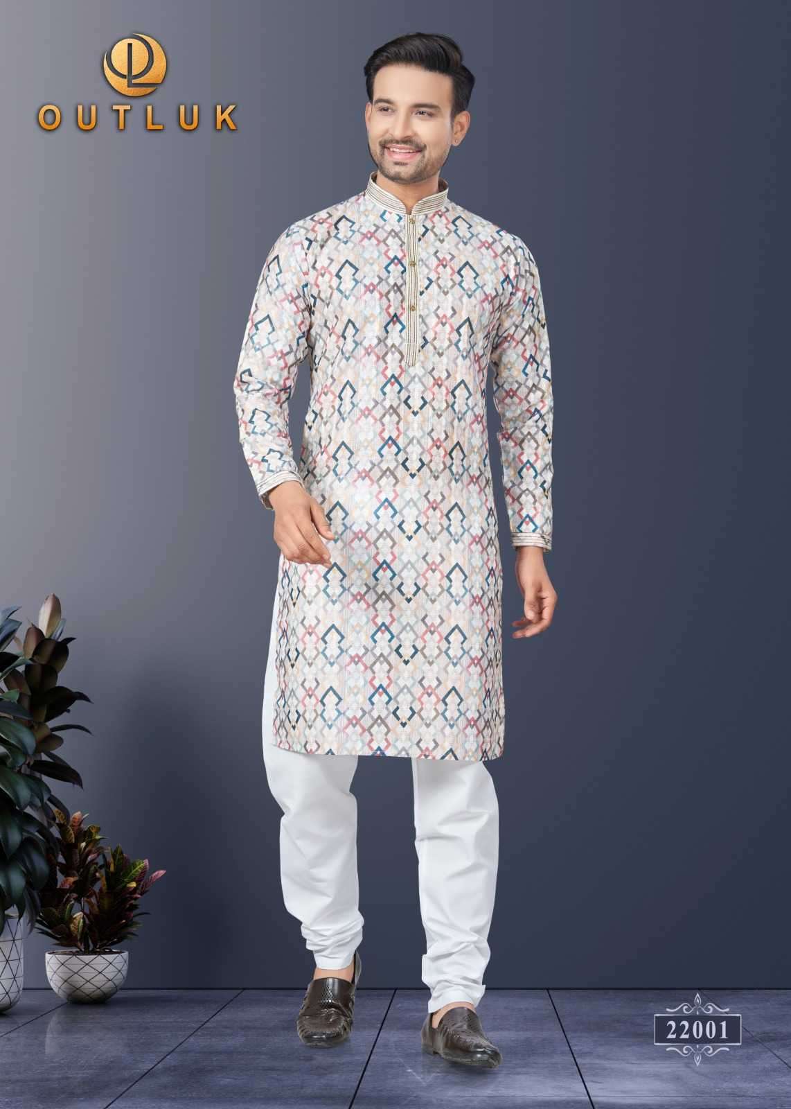 OUTLUK PRESENTS WEDDING COLLECTION VOL-22 READYMADE SILK DIGITAL MENS KURTA PAJAMA CATALOG WHOLESALER AND EXPORTER 