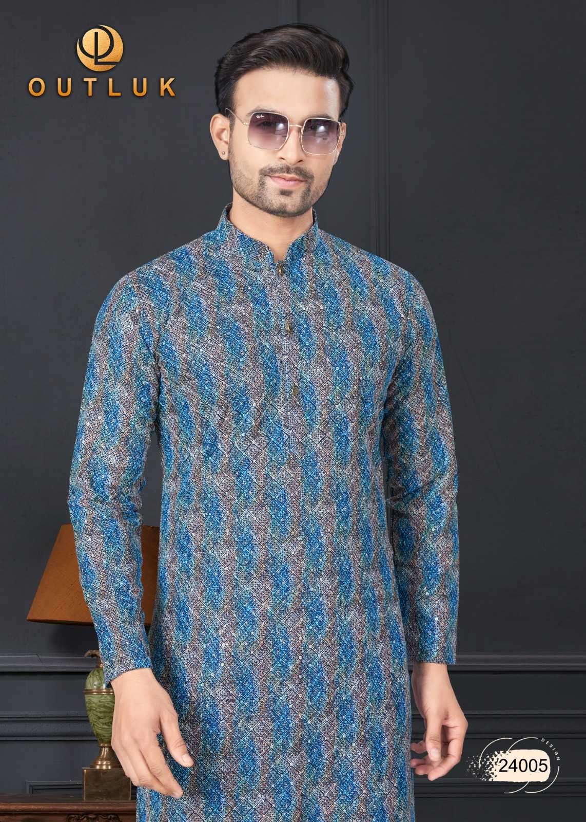 OUTLUK PRESENTS WEDDING COLLECTION VOL-24 READYMADE LAKHNOWI WORK MENS KURTA PAJAMA CATALOG WHOLESALER AND EXPORTER 
