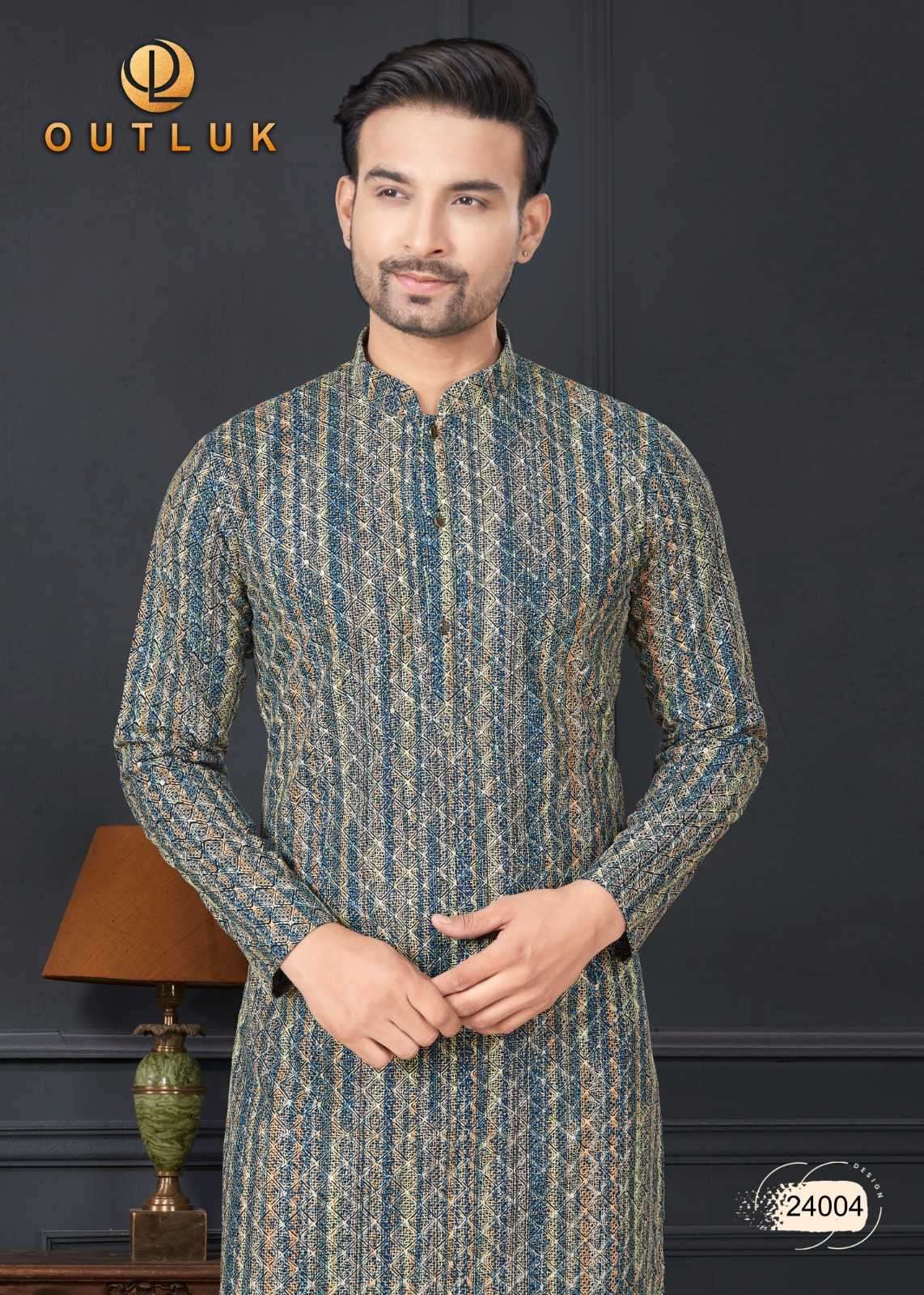 OUTLUK PRESENTS WEDDING COLLECTION VOL-24 READYMADE LAKHNOWI WORK MENS KURTA PAJAMA CATALOG WHOLESALER AND EXPORTER 