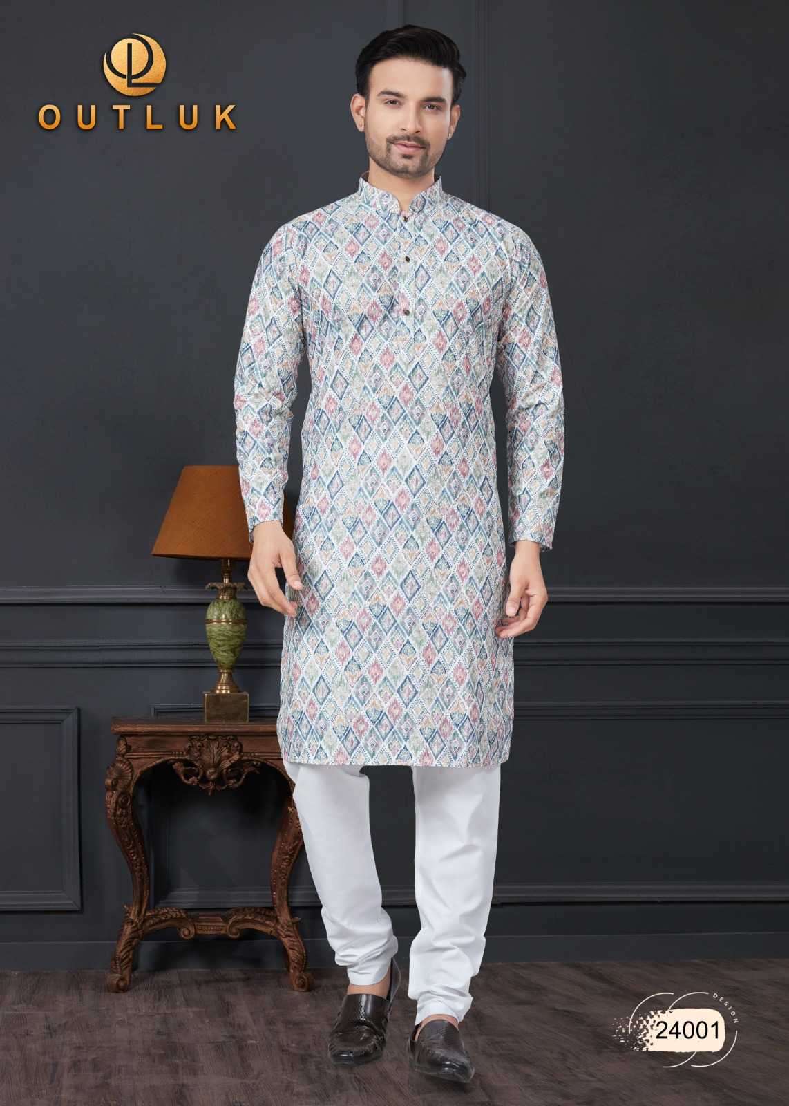 OUTLUK PRESENTS WEDDING COLLECTION VOL-24 READYMADE LAKHNOWI WORK MENS KURTA PAJAMA CATALOG WHOLESALER AND EXPORTER 
