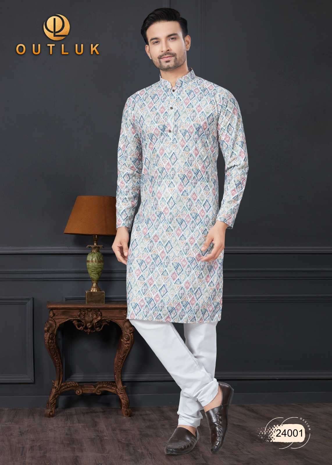 OUTLUK PRESENTS WEDDING COLLECTION VOL-24 READYMADE LAKHNOWI WORK MENS KURTA PAJAMA CATALOG WHOLESALER AND EXPORTER 