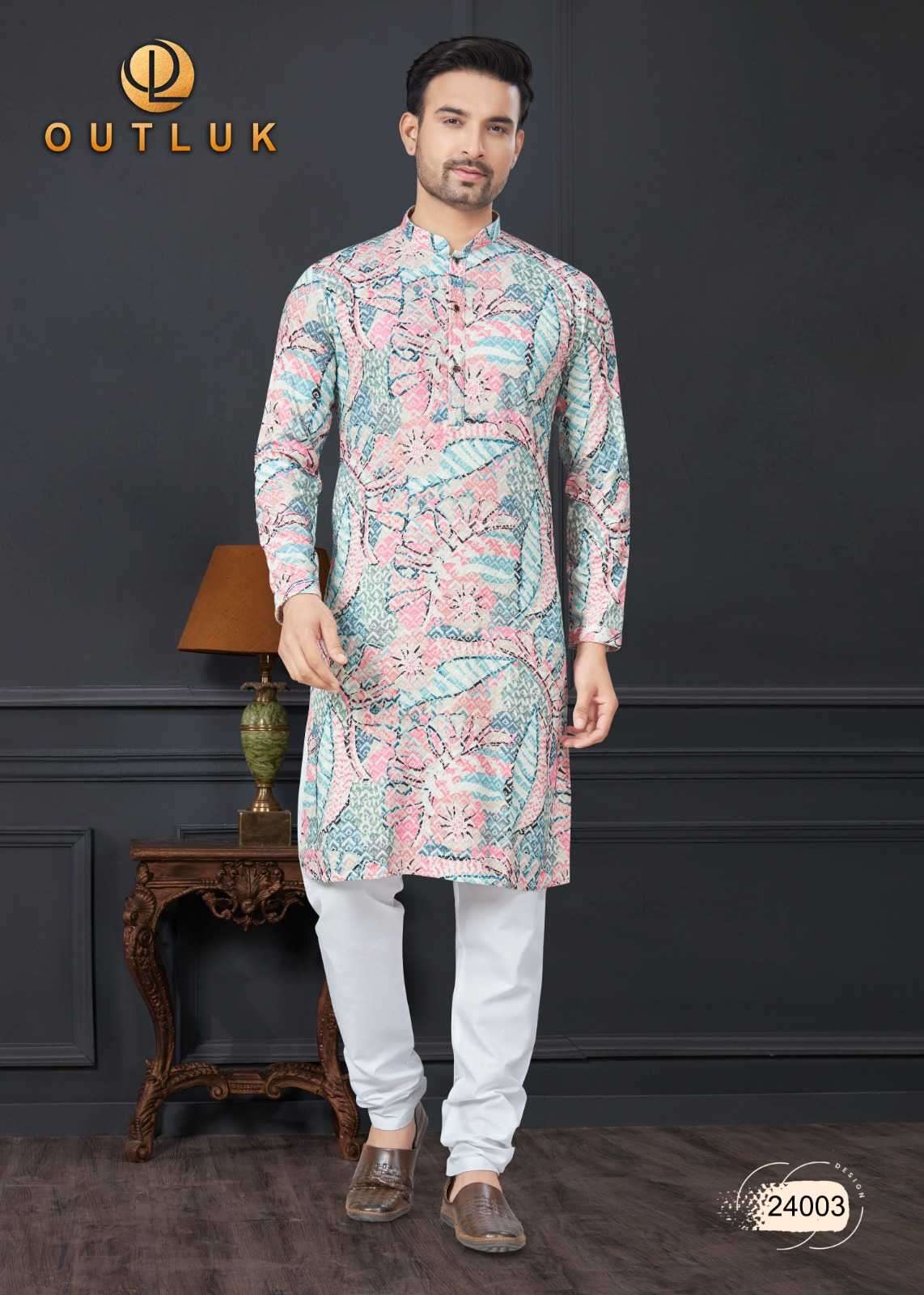 OUTLUK PRESENTS WEDDING COLLECTION VOL-24 READYMADE LAKHNOWI WORK MENS KURTA PAJAMA CATALOG WHOLESALER AND EXPORTER 