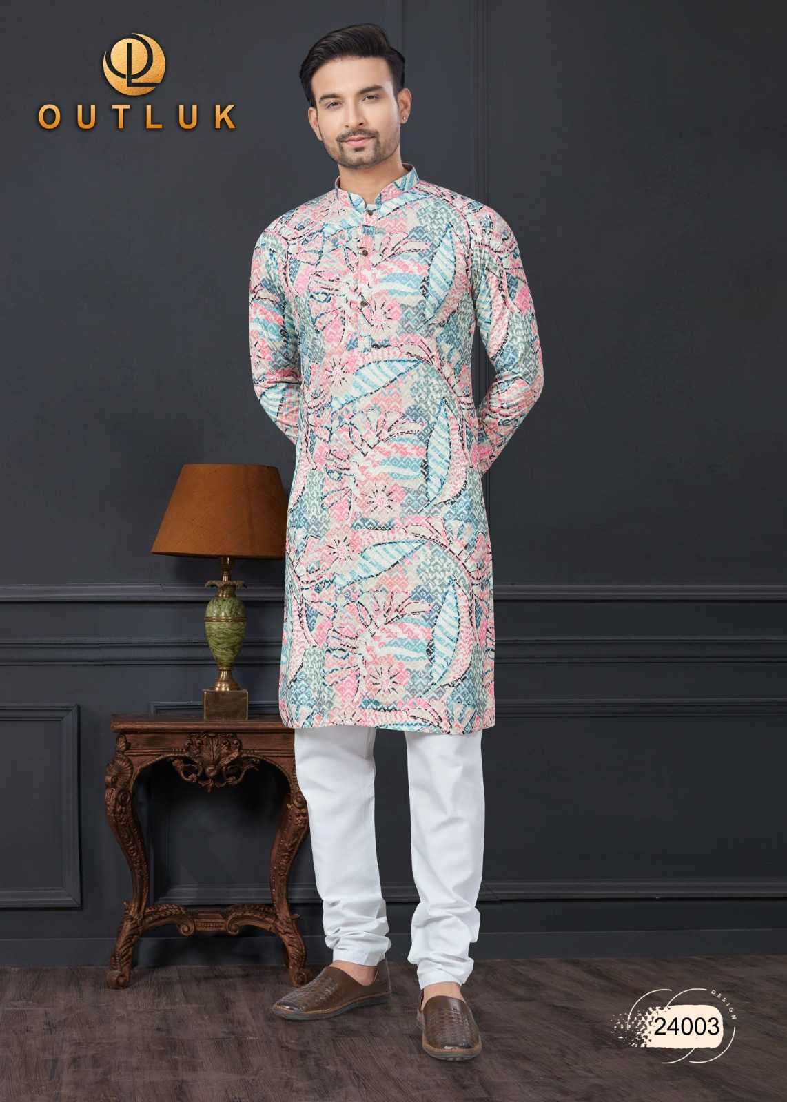 OUTLUK PRESENTS WEDDING COLLECTION VOL-24 READYMADE LAKHNOWI WORK MENS KURTA PAJAMA CATALOG WHOLESALER AND EXPORTER 