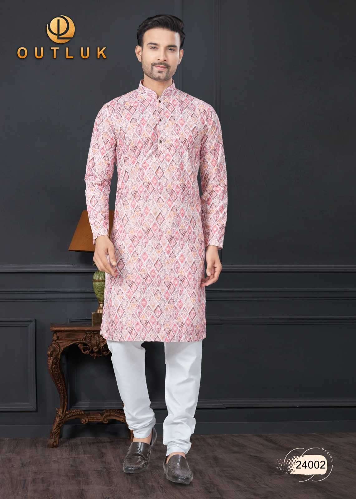 OUTLUK PRESENTS WEDDING COLLECTION VOL-24 READYMADE LAKHNOWI WORK MENS KURTA PAJAMA CATALOG WHOLESALER AND EXPORTER 