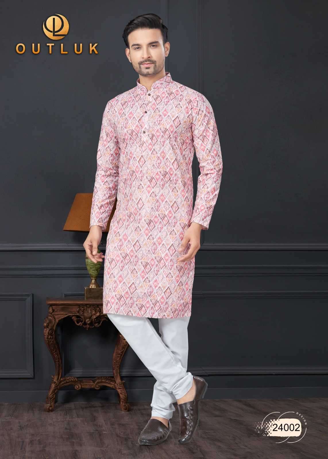 OUTLUK PRESENTS WEDDING COLLECTION VOL-24 READYMADE LAKHNOWI WORK MENS KURTA PAJAMA CATALOG WHOLESALER AND EXPORTER 