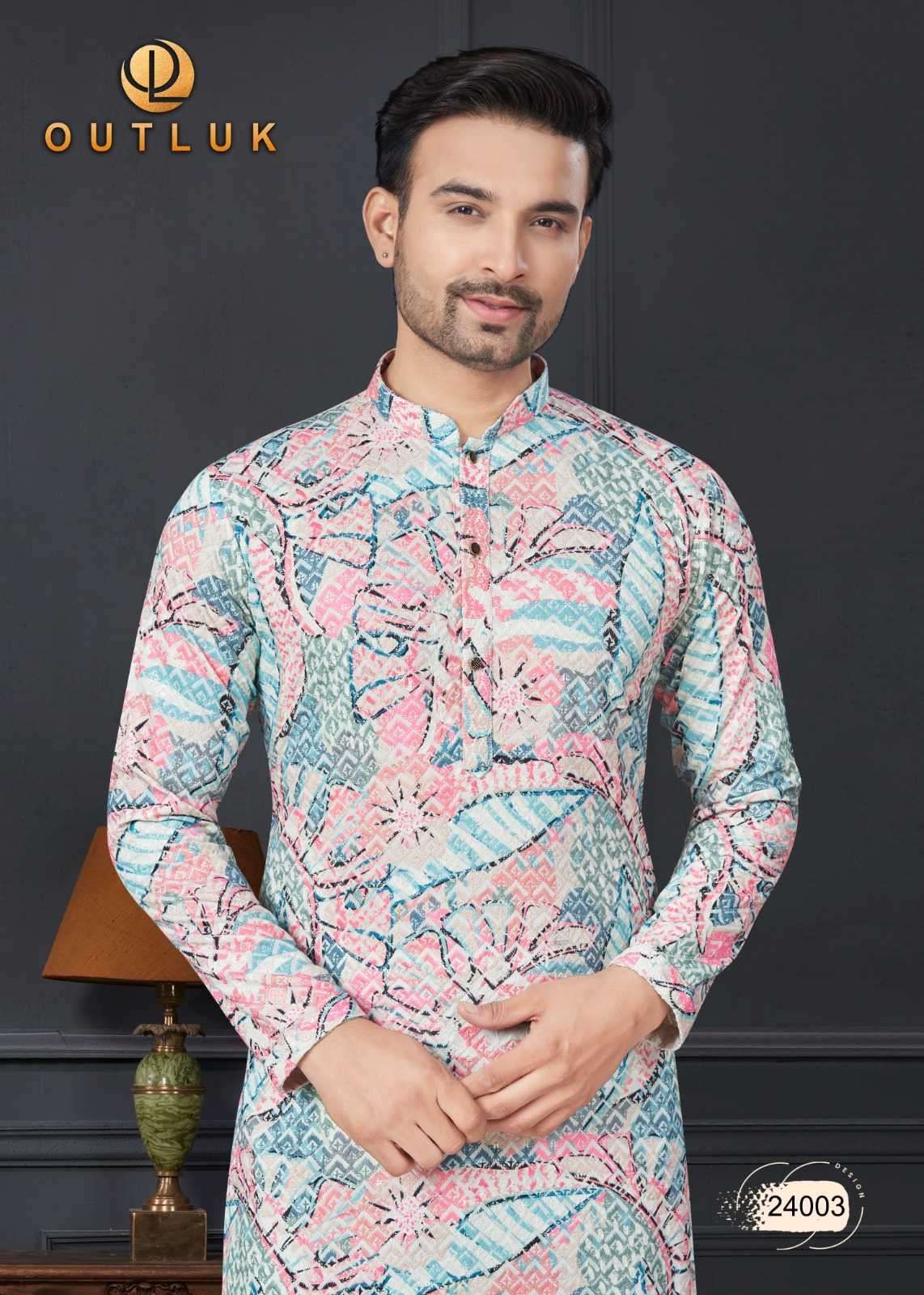 OUTLUK PRESENTS WEDDING COLLECTION VOL-24 READYMADE LAKHNOWI WORK MENS KURTA PAJAMA CATALOG WHOLESALER AND EXPORTER 