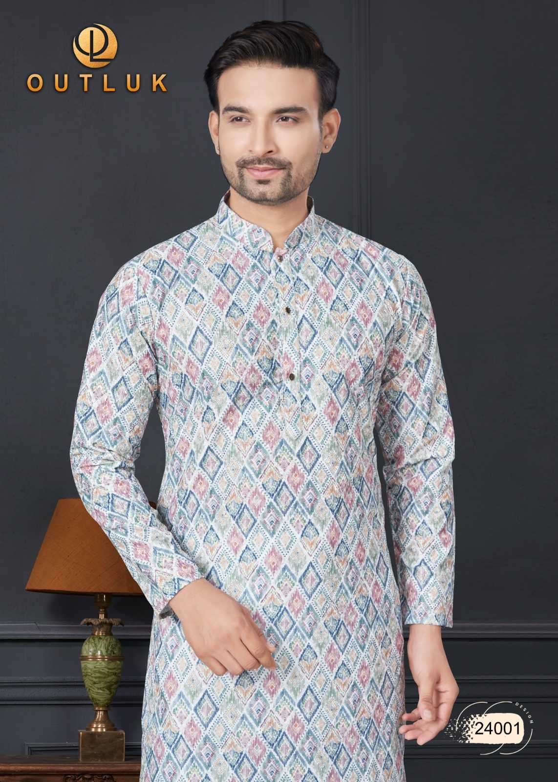 OUTLUK PRESENTS WEDDING COLLECTION VOL-24 READYMADE LAKHNOWI WORK MENS KURTA PAJAMA CATALOG WHOLESALER AND EXPORTER 