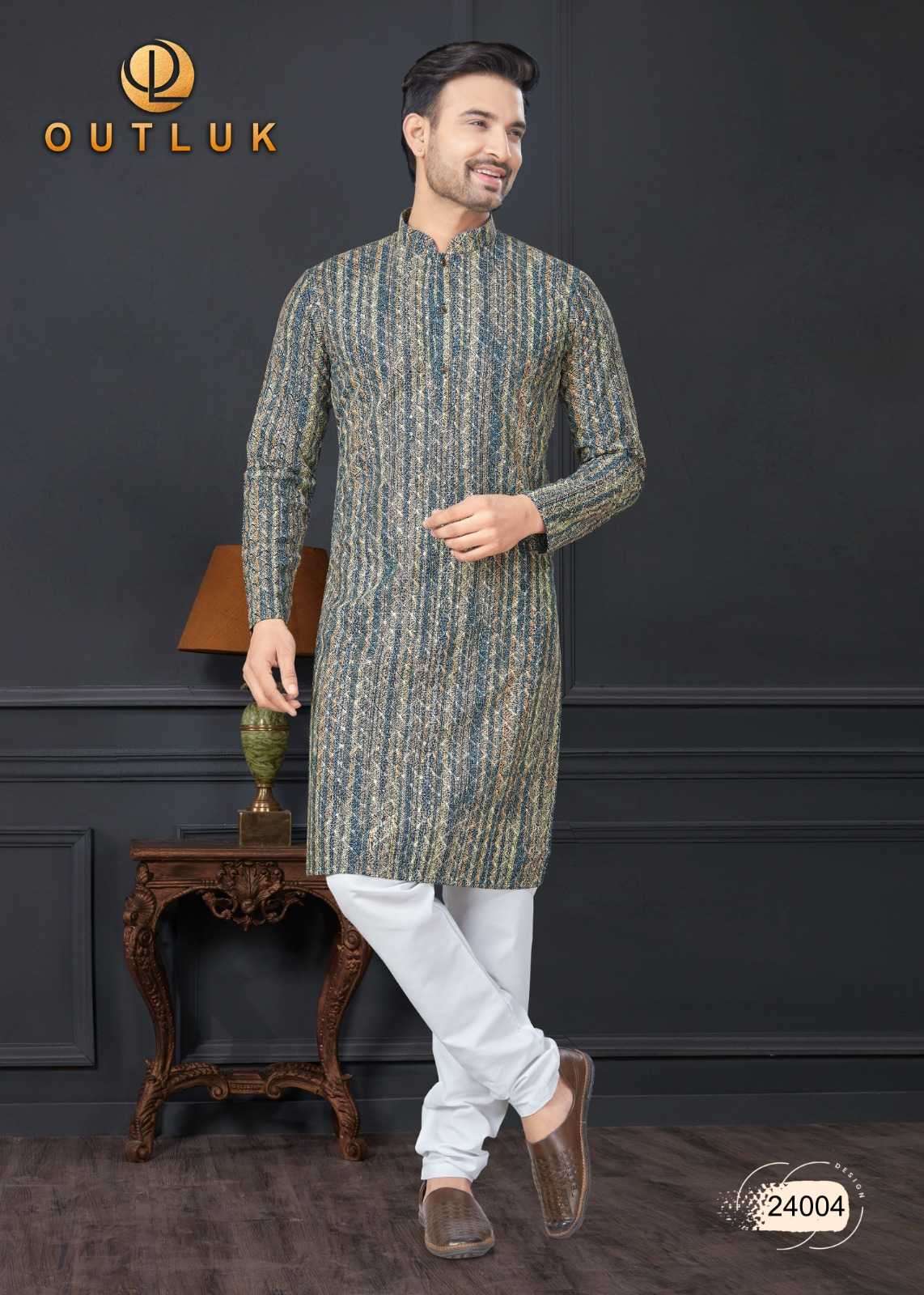 OUTLUK PRESENTS WEDDING COLLECTION VOL-24 READYMADE LAKHNOWI WORK MENS KURTA PAJAMA CATALOG WHOLESALER AND EXPORTER 