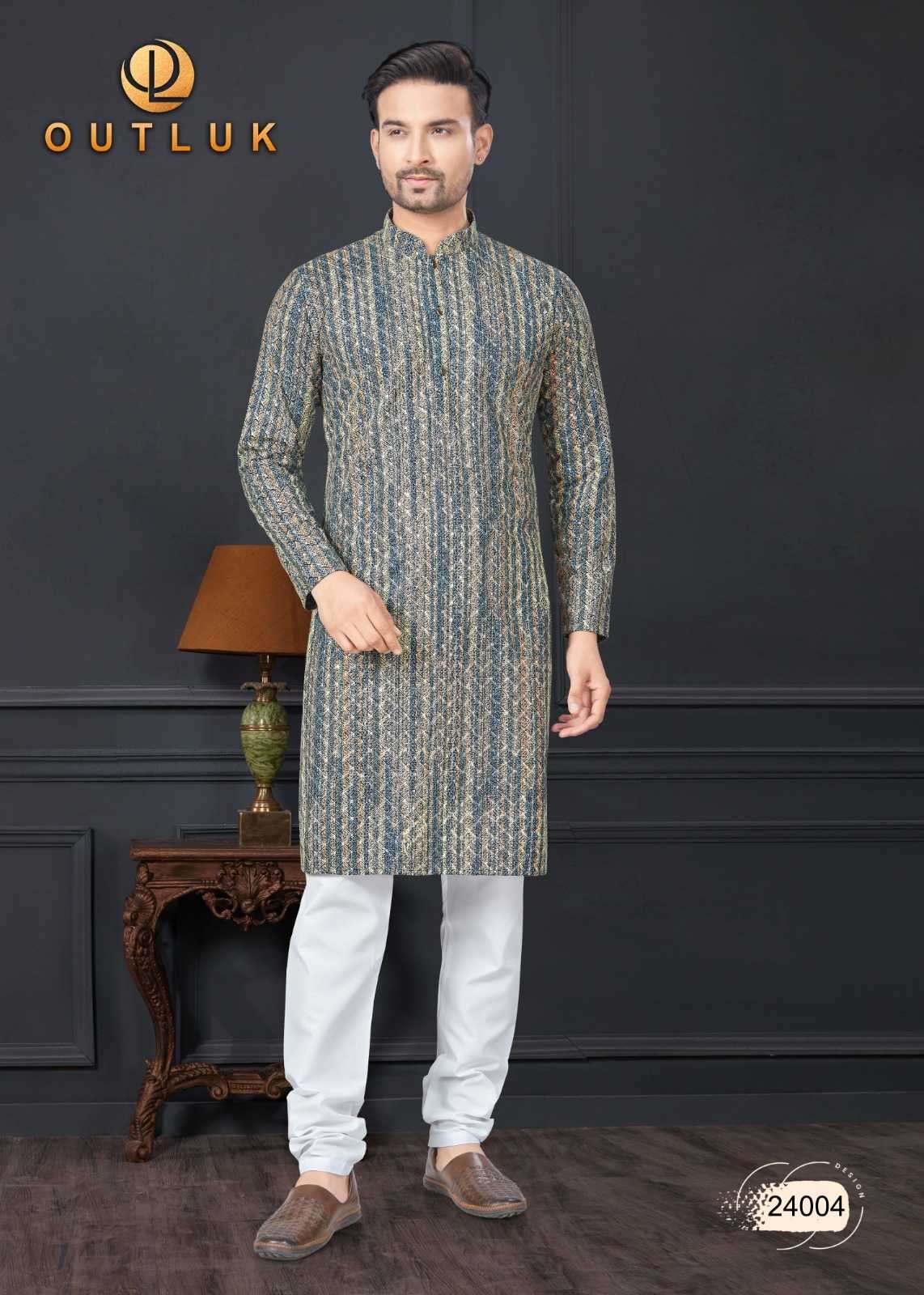 OUTLUK PRESENTS WEDDING COLLECTION VOL-24 READYMADE LAKHNOWI WORK MENS KURTA PAJAMA CATALOG WHOLESALER AND EXPORTER 