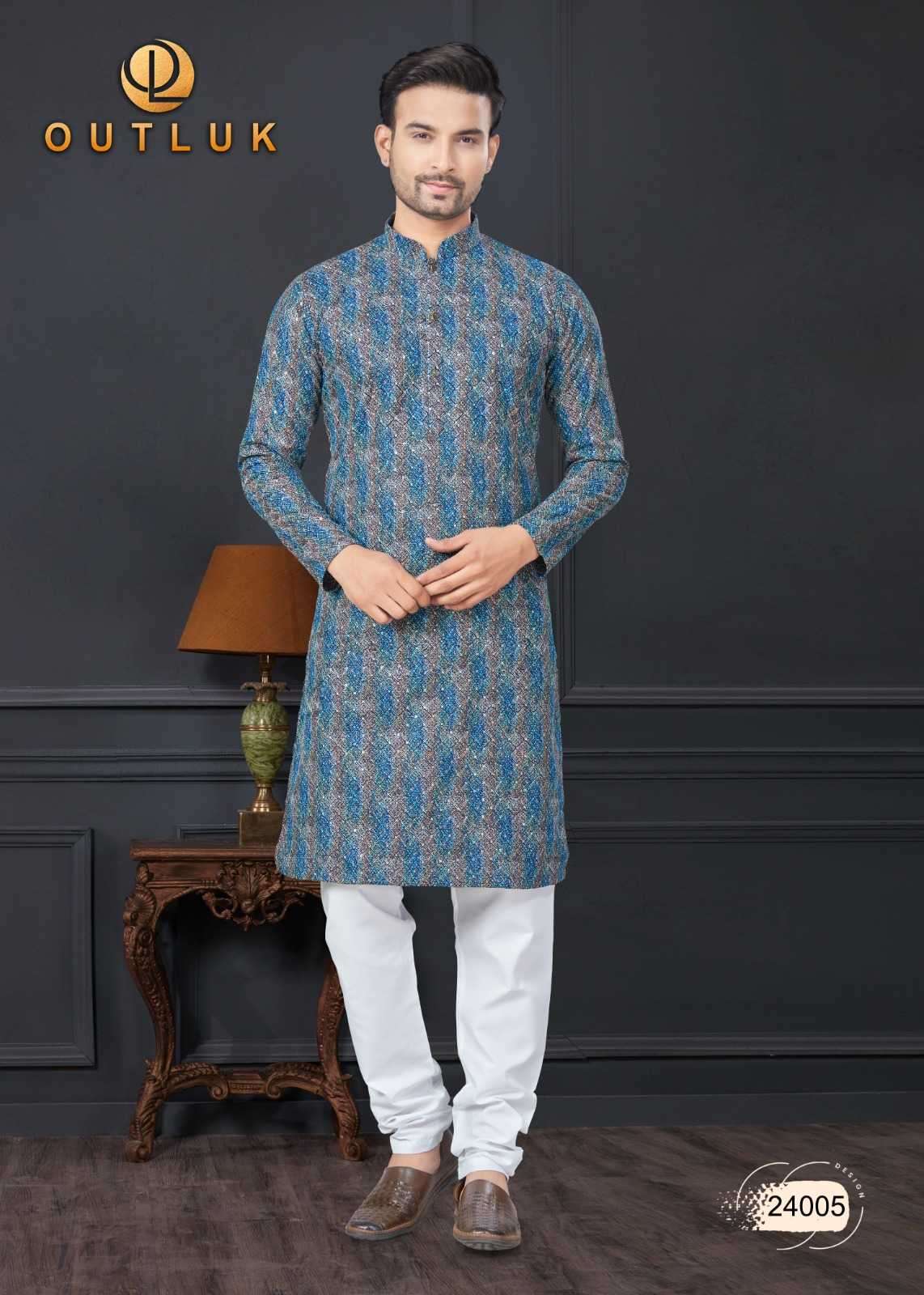 OUTLUK PRESENTS WEDDING COLLECTION VOL-24 READYMADE LAKHNOWI WORK MENS KURTA PAJAMA CATALOG WHOLESALER AND EXPORTER 