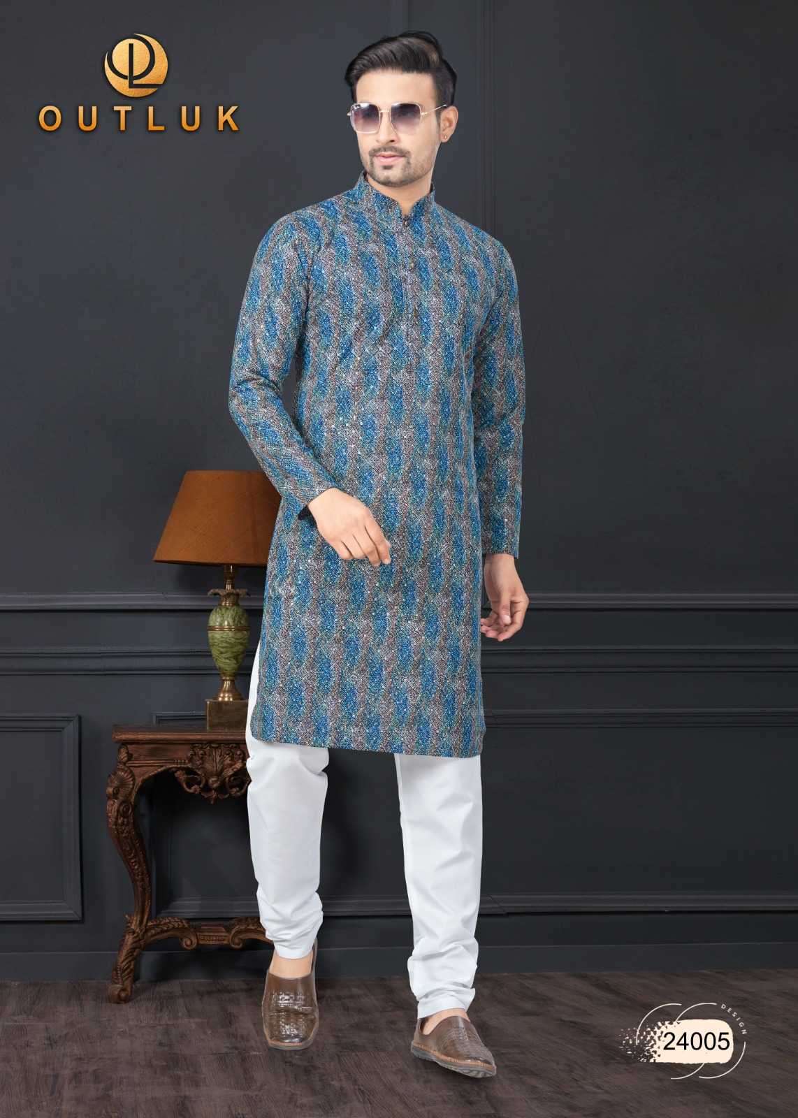 OUTLUK PRESENTS WEDDING COLLECTION VOL-24 READYMADE LAKHNOWI WORK MENS KURTA PAJAMA CATALOG WHOLESALER AND EXPORTER 