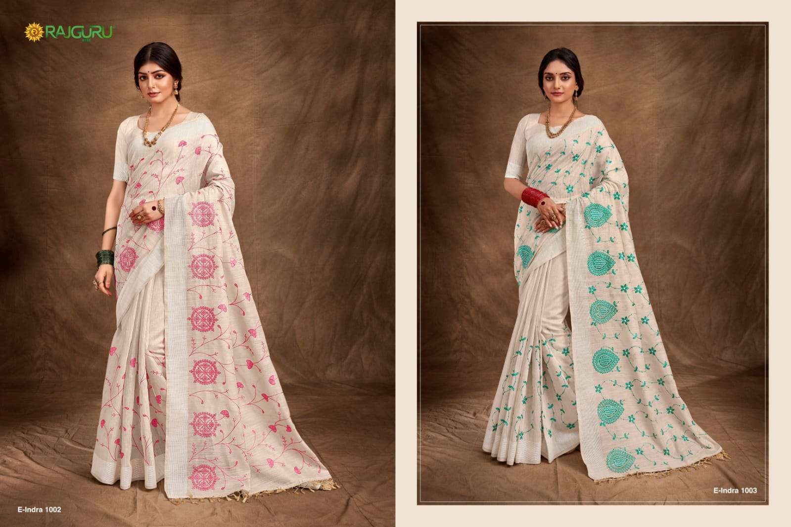 RAJGURU PRESENTS E-INDRA DESIGNER FANCY SAREES WITH DOUBLE BLOUSE CATALOG WHOLESALER AND EXPORTER IN SURAT 