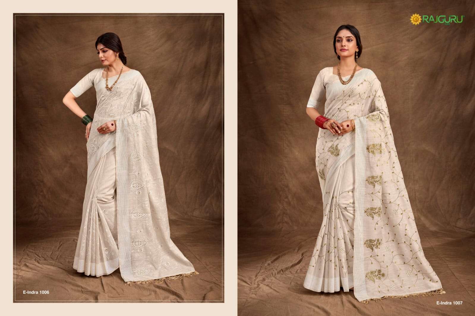 RAJGURU PRESENTS E-INDRA DESIGNER FANCY SAREES WITH DOUBLE BLOUSE CATALOG WHOLESALER AND EXPORTER IN SURAT 