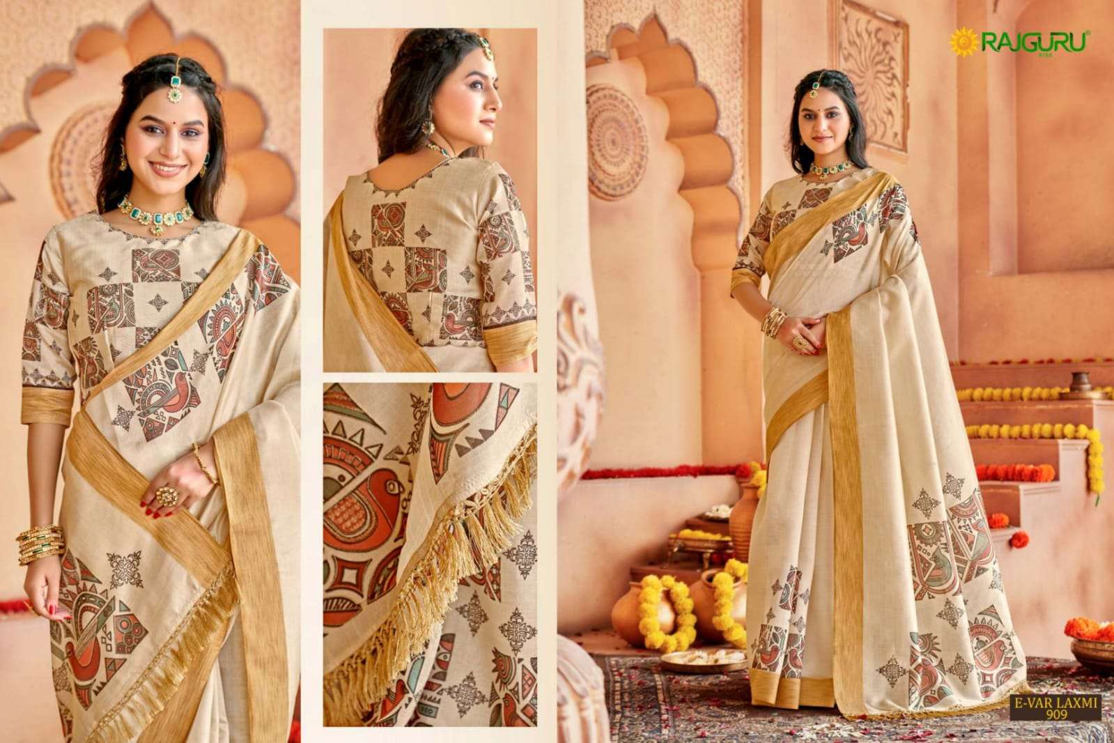 RAJGURU PRESENTS E-VAR LAXMI DESIGNER FANCY SAREES CATALOG WHOLESALER AND EXPORTER IN SURAT