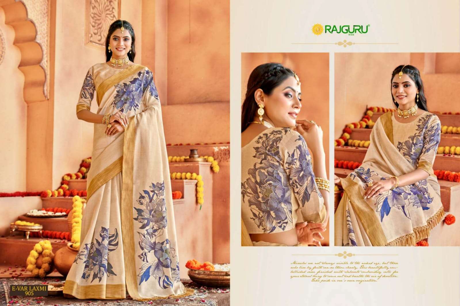 RAJGURU PRESENTS E-VAR LAXMI DESIGNER FANCY SAREES CATALOG WHOLESALER AND EXPORTER IN SURAT