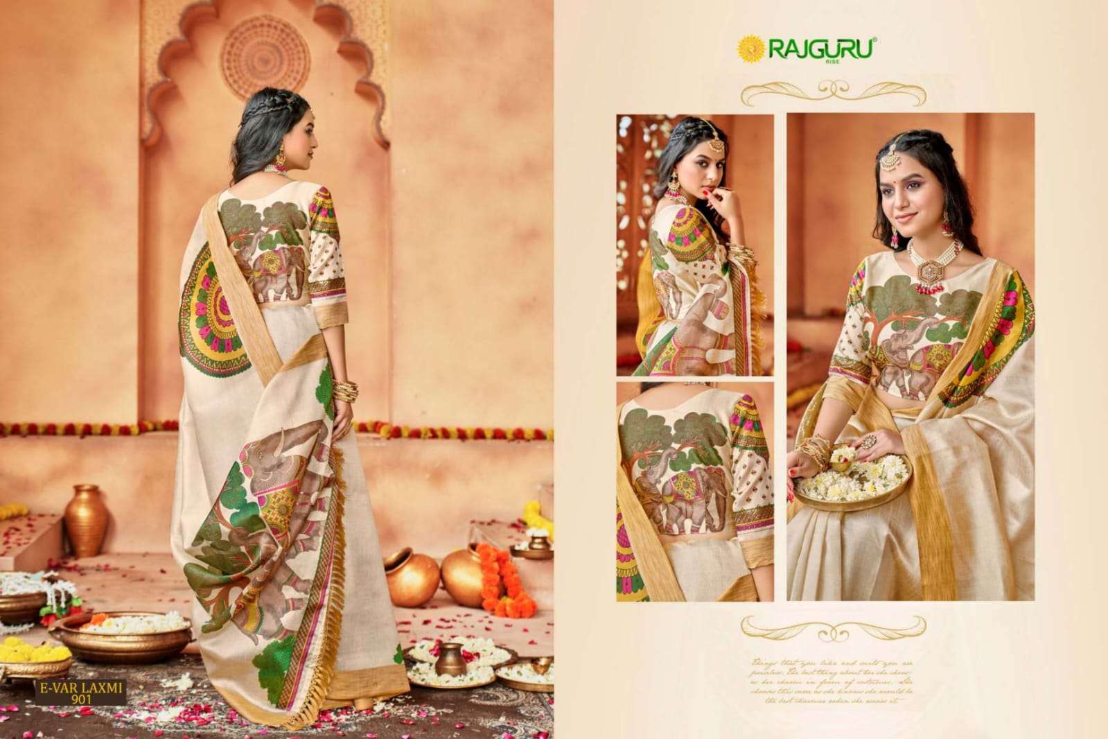 RAJGURU PRESENTS E-VAR LAXMI DESIGNER FANCY SAREES CATALOG WHOLESALER AND EXPORTER IN SURAT