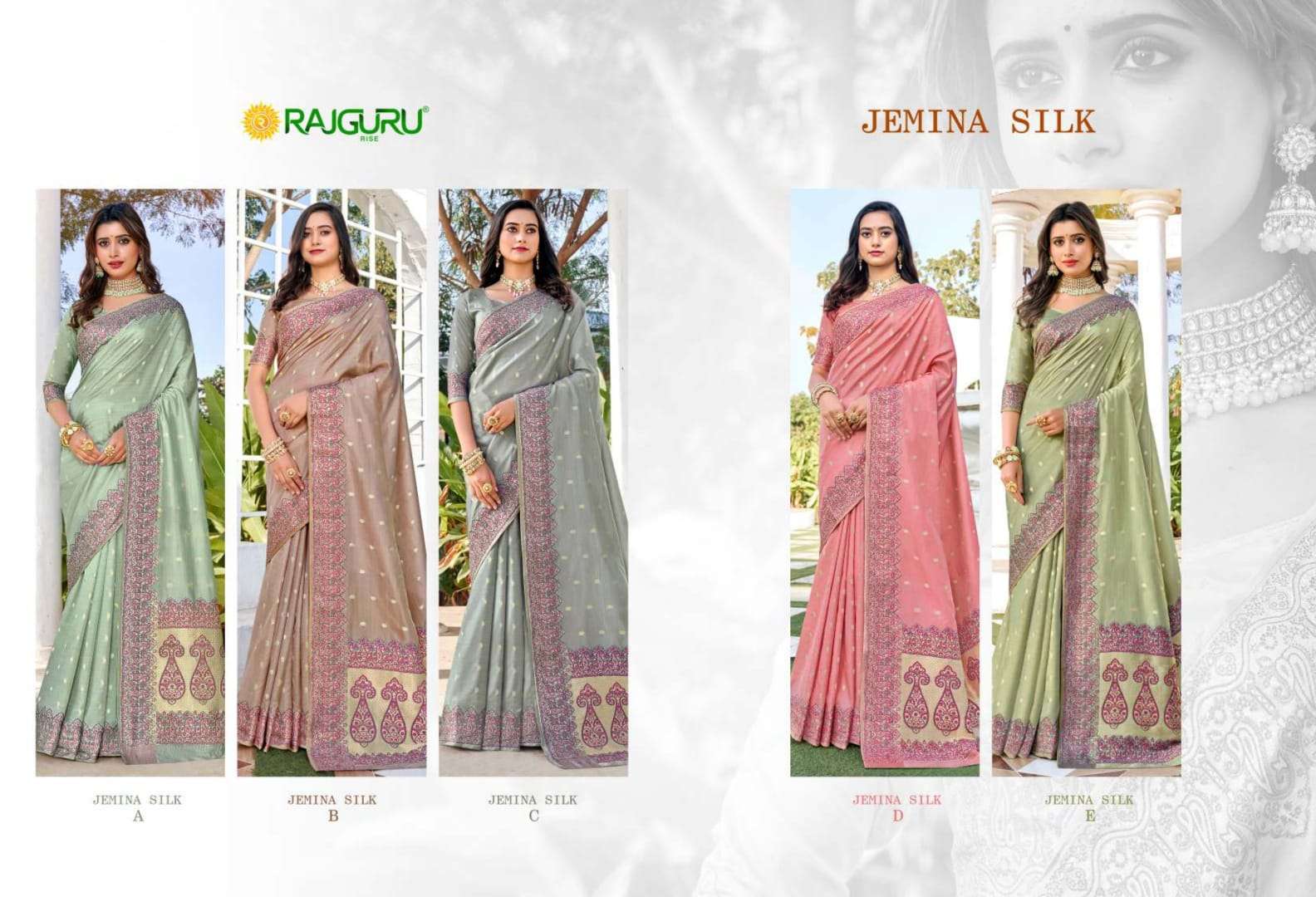 RAJGURU PRESENTS JEMINA SILK FANCY TOP DYED SAREES CATALOG WHOLESALER AND EXPORTER 