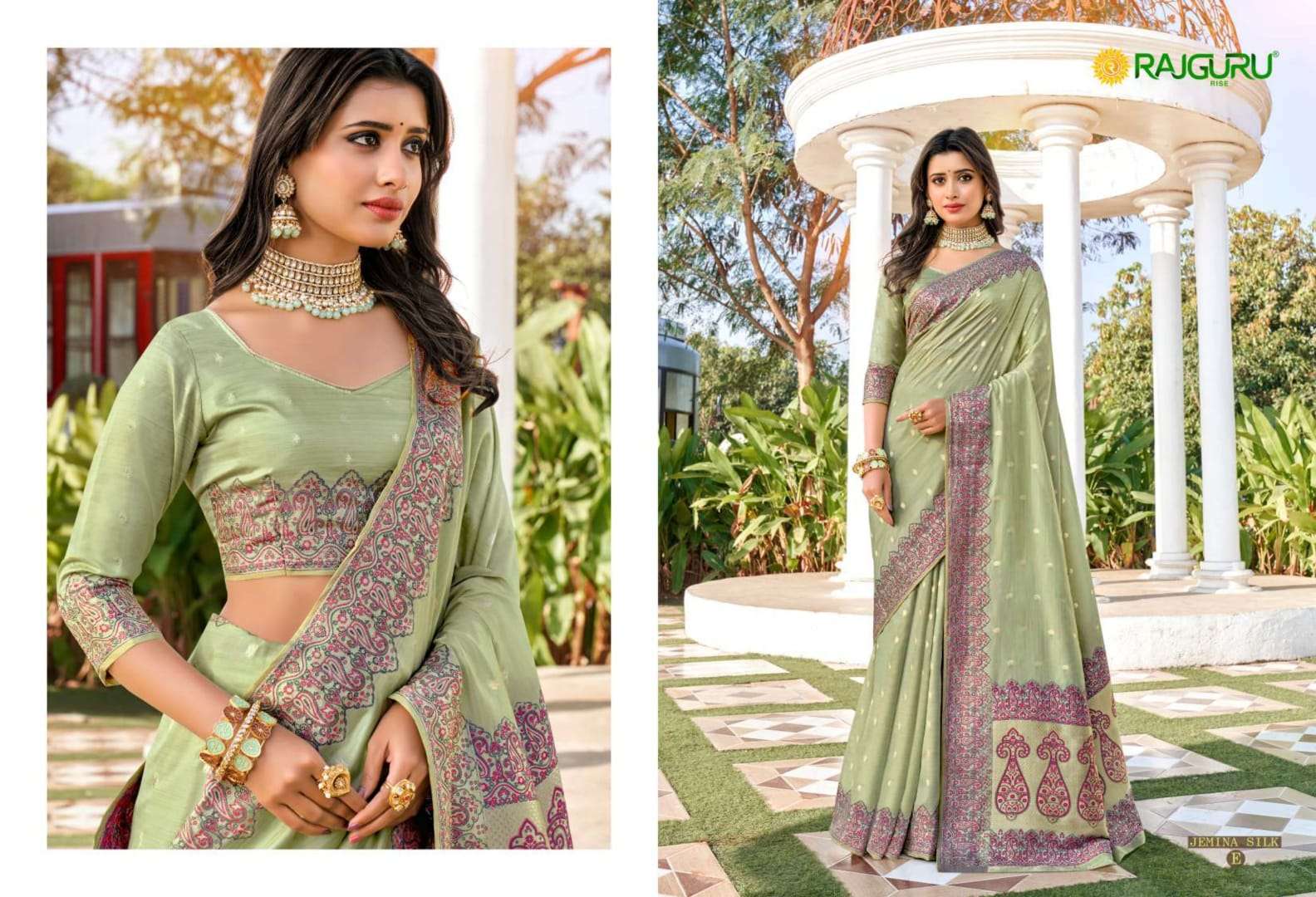 RAJGURU PRESENTS JEMINA SILK FANCY TOP DYED SAREES CATALOG WHOLESALER AND EXPORTER 