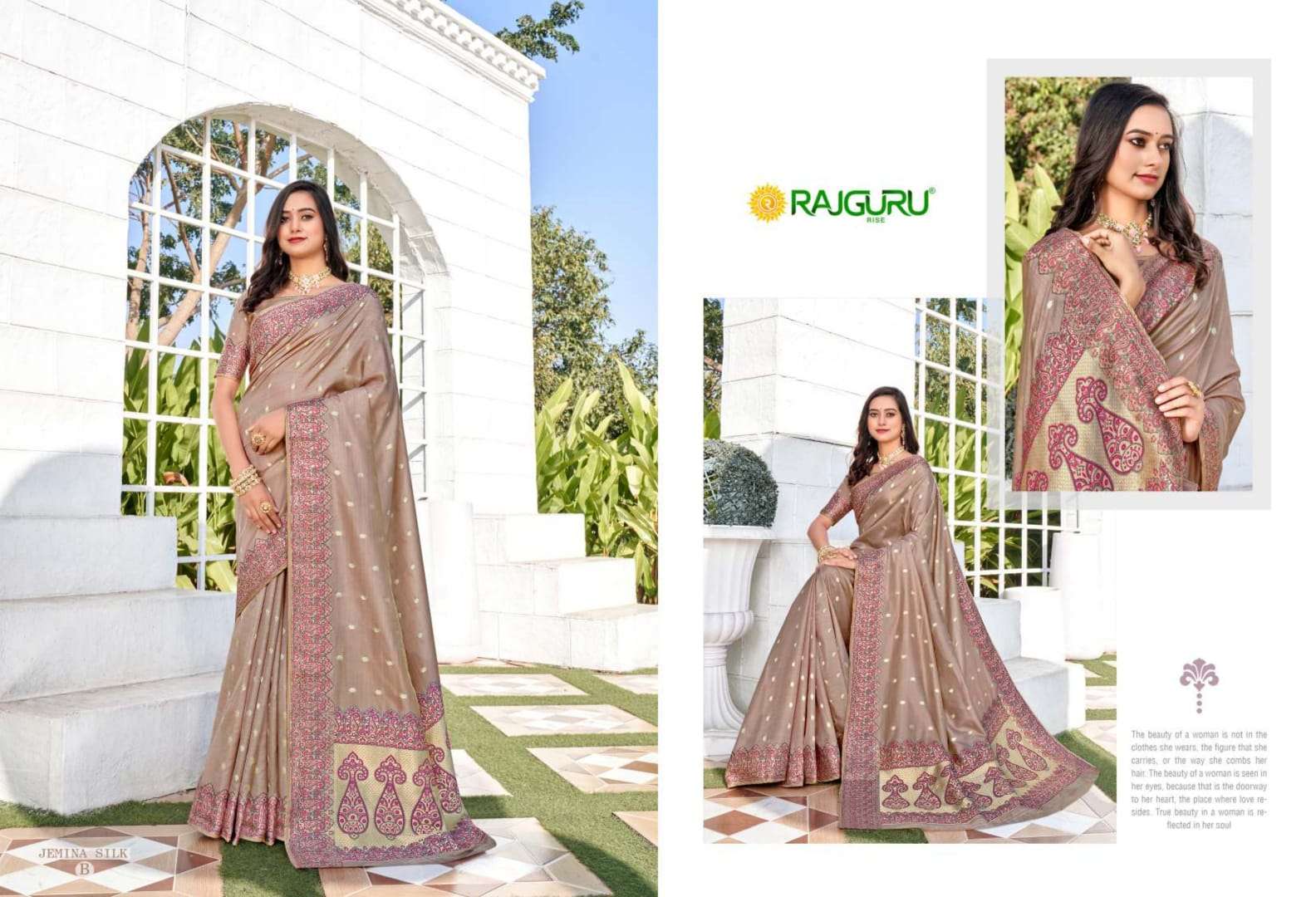 RAJGURU PRESENTS JEMINA SILK FANCY TOP DYED SAREES CATALOG WHOLESALER AND EXPORTER 