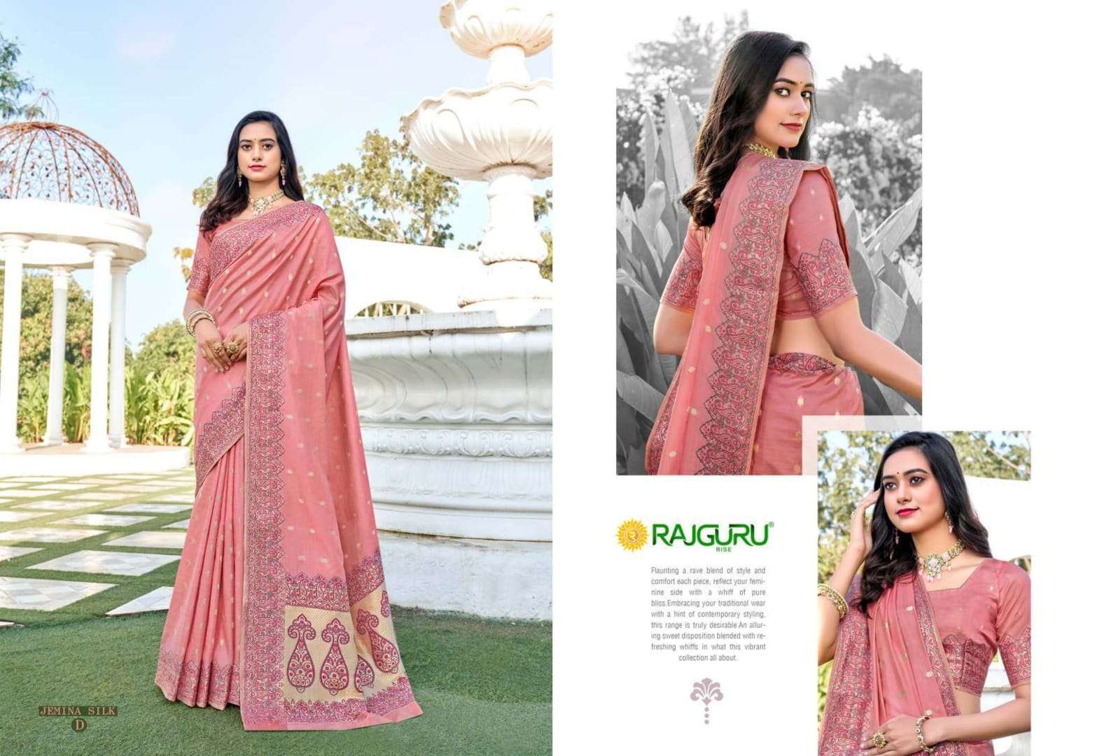 RAJGURU PRESENTS JEMINA SILK FANCY TOP DYED SAREES CATALOG WHOLESALER AND EXPORTER 