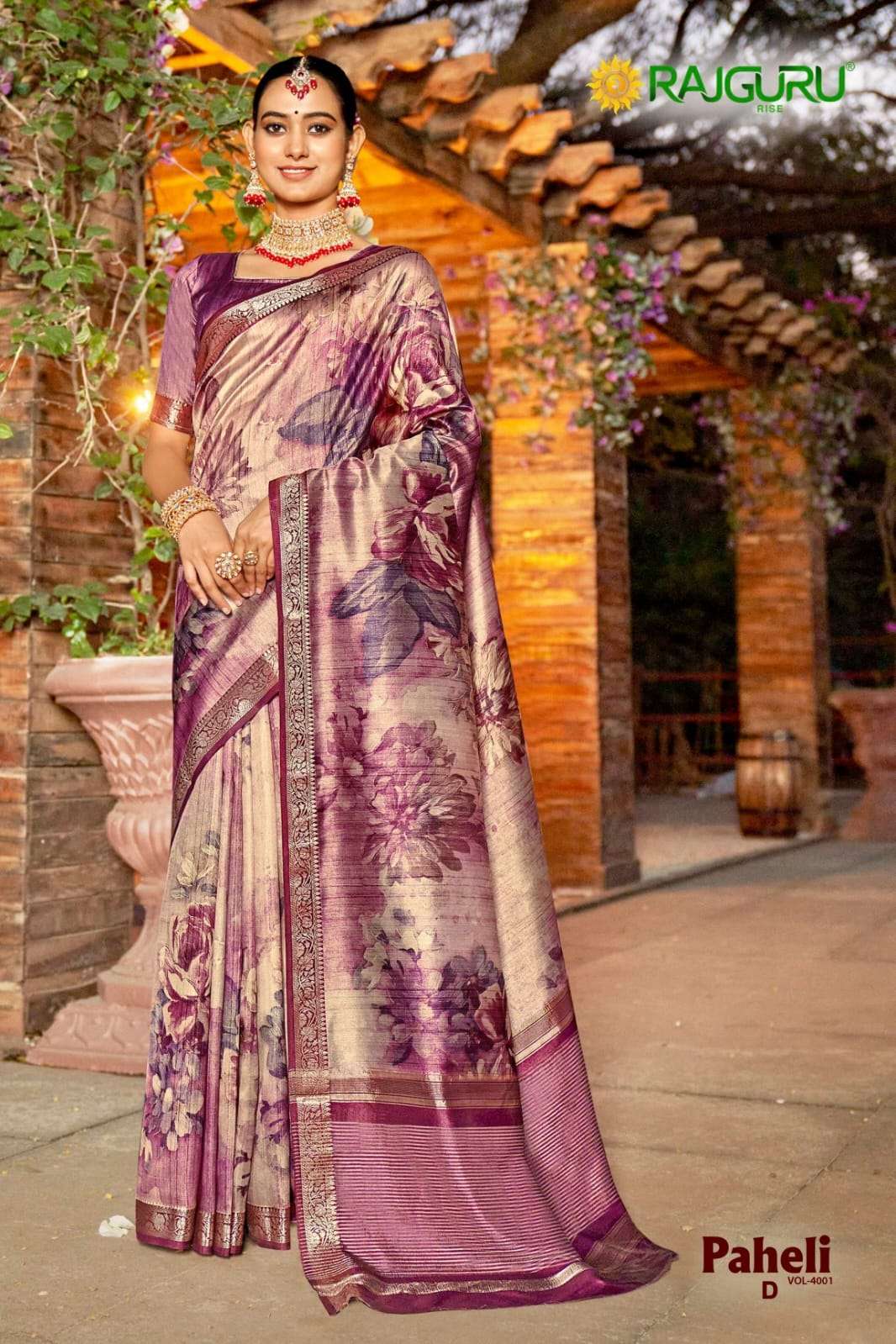 RAJGURU PRESENTS PAHELI VOL-4001 FANCY PRINTED SAREES CATALOG WHOLESALER AND EXPORTER 