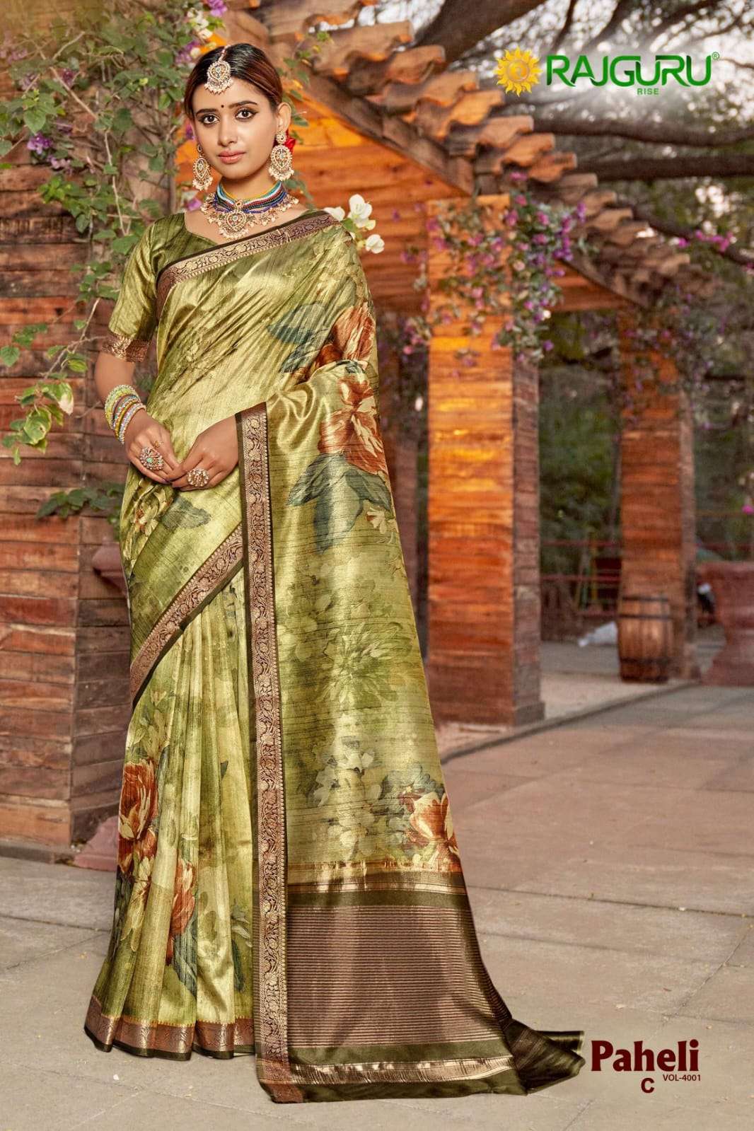RAJGURU PRESENTS PAHELI VOL-4001 FANCY PRINTED SAREES CATALOG WHOLESALER AND EXPORTER 