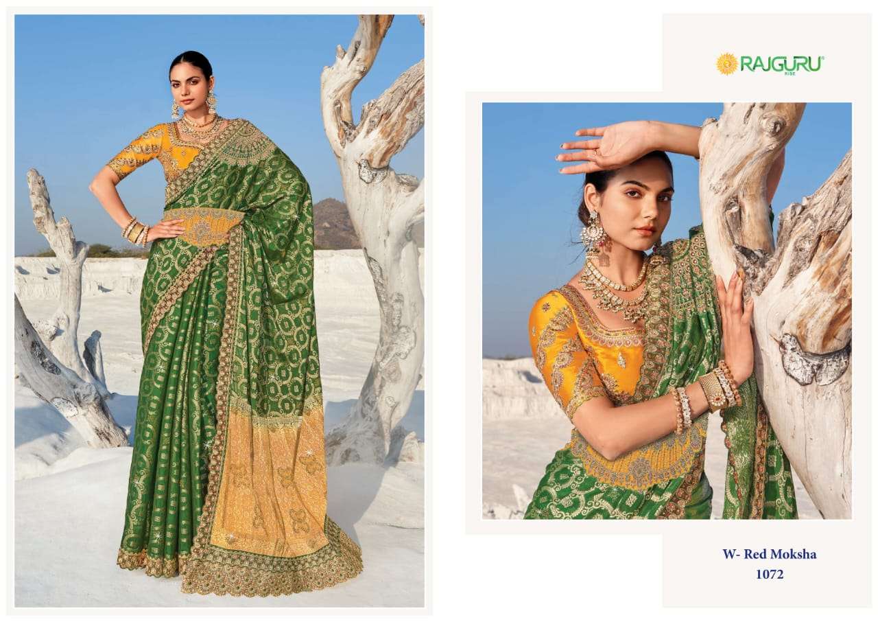 RAJGURU PRESENTS RED MOKSHA DESIGNER FANCY SAREES CATALOG WHOLESALER AND EXPORTER IN SURAT