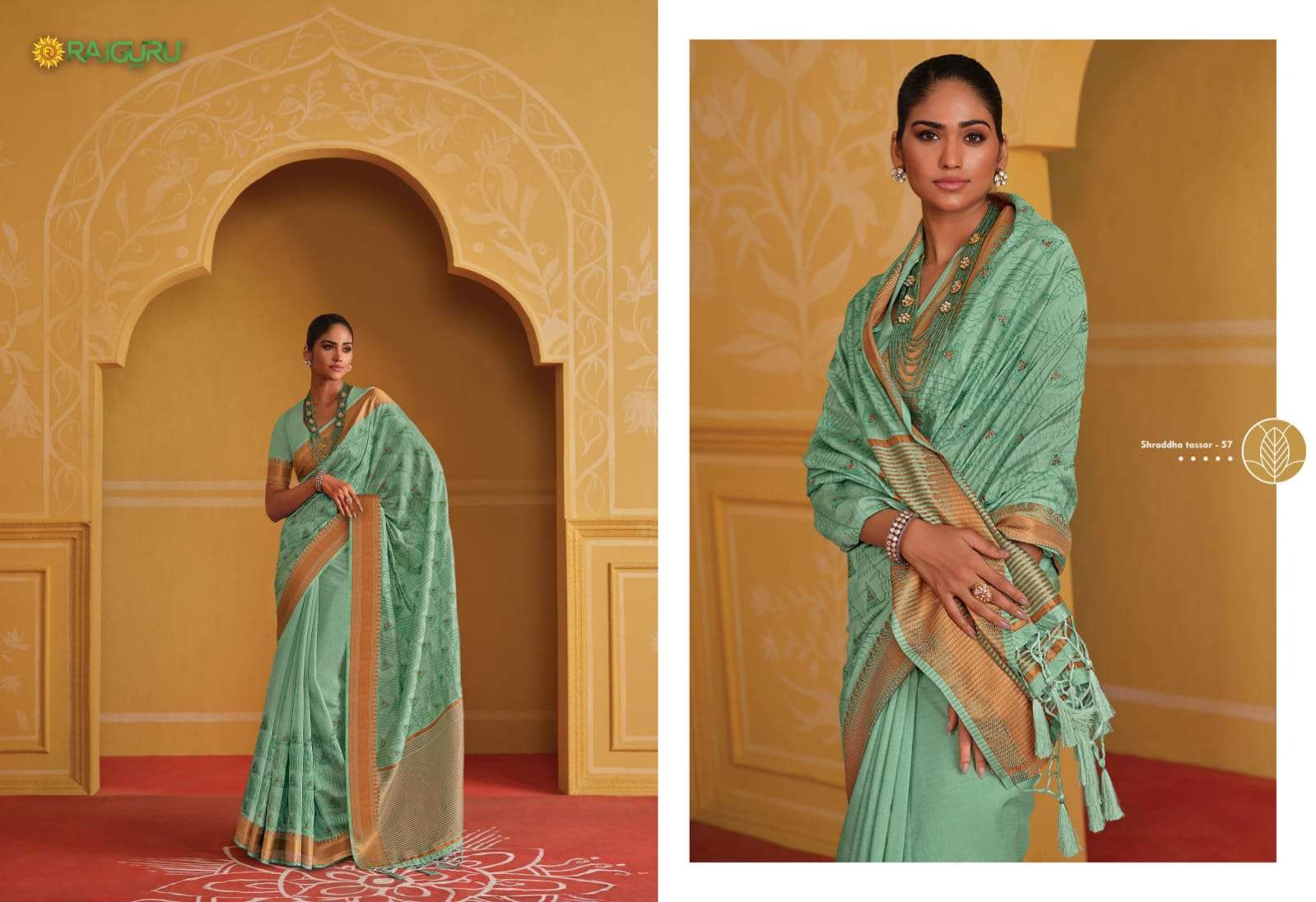 RAJGURU PRESENTS SHRADDHA TASSAR DESIGNER FANCY SAREES CATALOG WHOLESALER AND EXPORTER IN SURAT CATALOG WHOLESALER AND EXPORTER IN SURAT 