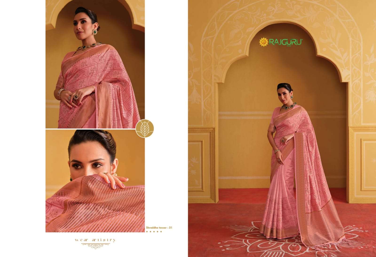 RAJGURU PRESENTS SHRADDHA TASSAR DESIGNER FANCY SAREES CATALOG WHOLESALER AND EXPORTER IN SURAT CATALOG WHOLESALER AND EXPORTER IN SURAT 