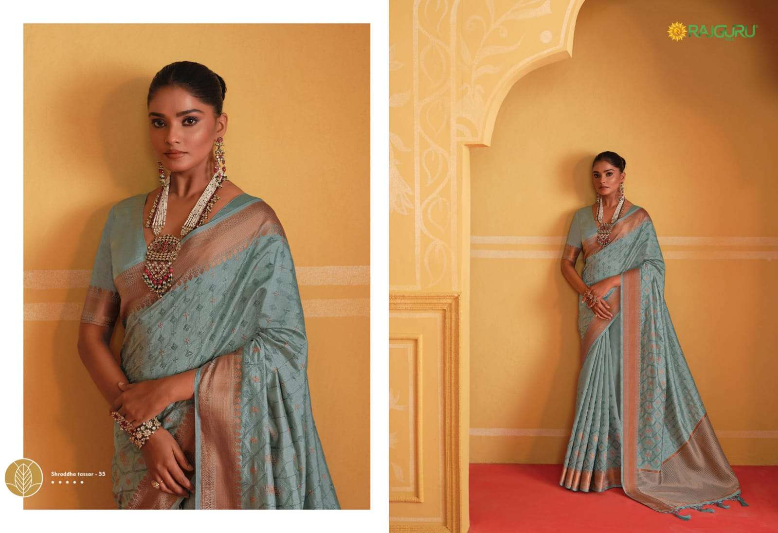 RAJGURU PRESENTS SHRADDHA TASSAR DESIGNER FANCY SAREES CATALOG WHOLESALER AND EXPORTER IN SURAT CATALOG WHOLESALER AND EXPORTER IN SURAT 