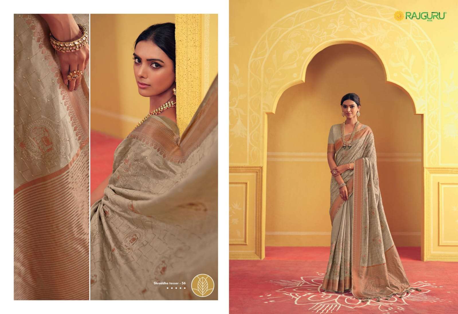 RAJGURU PRESENTS SHRADDHA TASSAR DESIGNER FANCY SAREES CATALOG WHOLESALER AND EXPORTER IN SURAT CATALOG WHOLESALER AND EXPORTER IN SURAT 