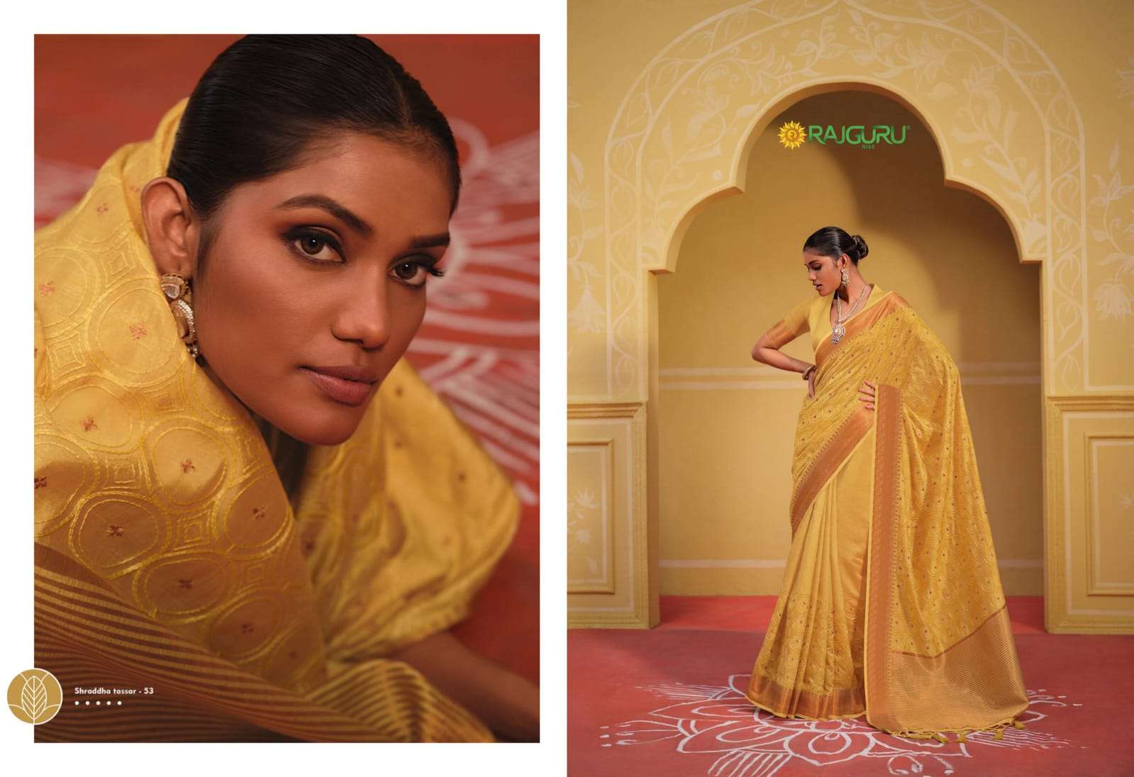 RAJGURU PRESENTS SHRADDHA TASSAR DESIGNER FANCY SAREES CATALOG WHOLESALER AND EXPORTER IN SURAT CATALOG WHOLESALER AND EXPORTER IN SURAT 