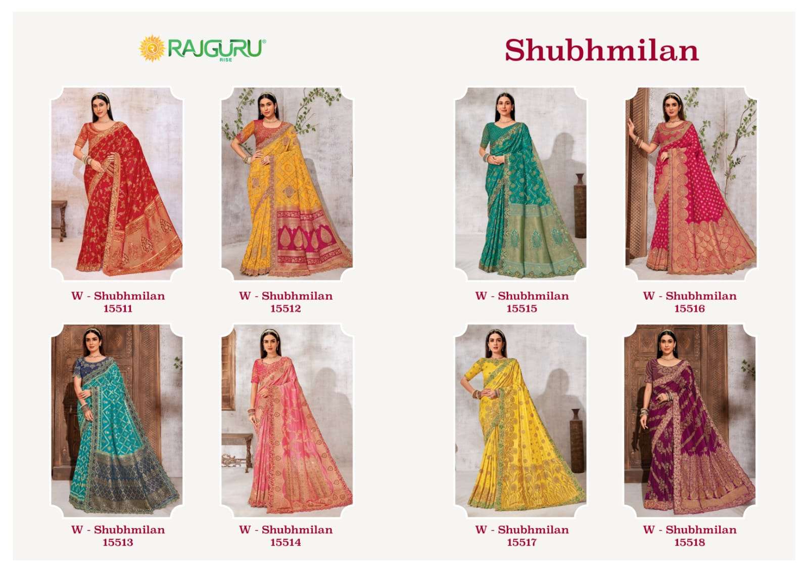 RAJGURU PRESENTS SHUBHMILAN DESIGNER FANCY SAREES CATALOG WHOLESALER AND EXPORTER IN SURAT