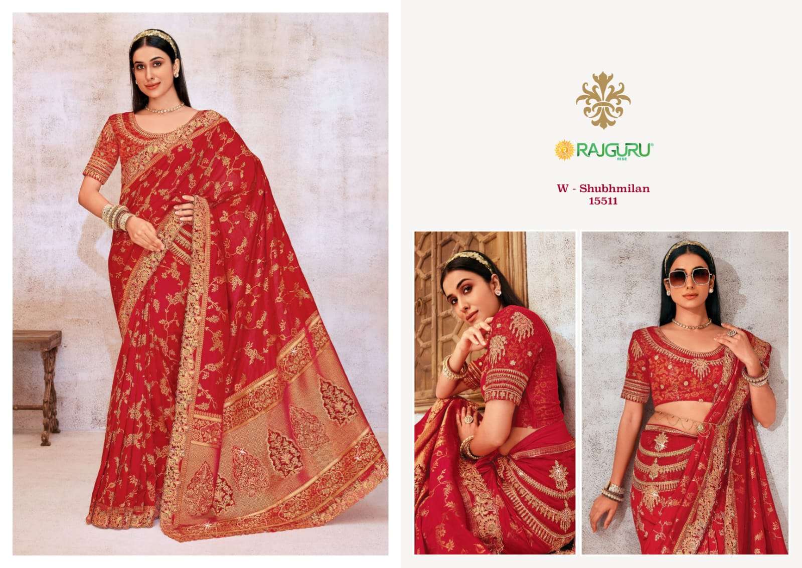 RAJGURU PRESENTS SHUBHMILAN DESIGNER FANCY SAREES CATALOG WHOLESALER AND EXPORTER IN SURAT