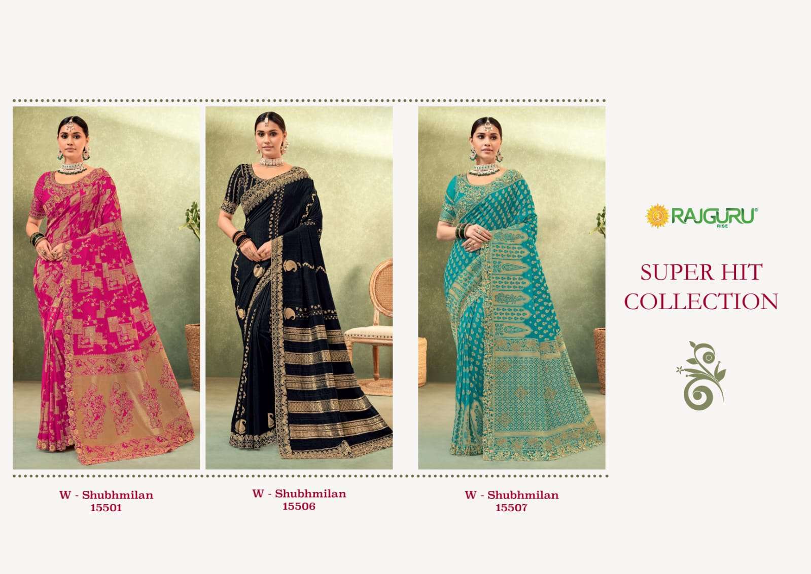 RAJGURU PRESENTS SHUBHMILAN DESIGNER FANCY SAREES CATALOG WHOLESALER AND EXPORTER IN SURAT