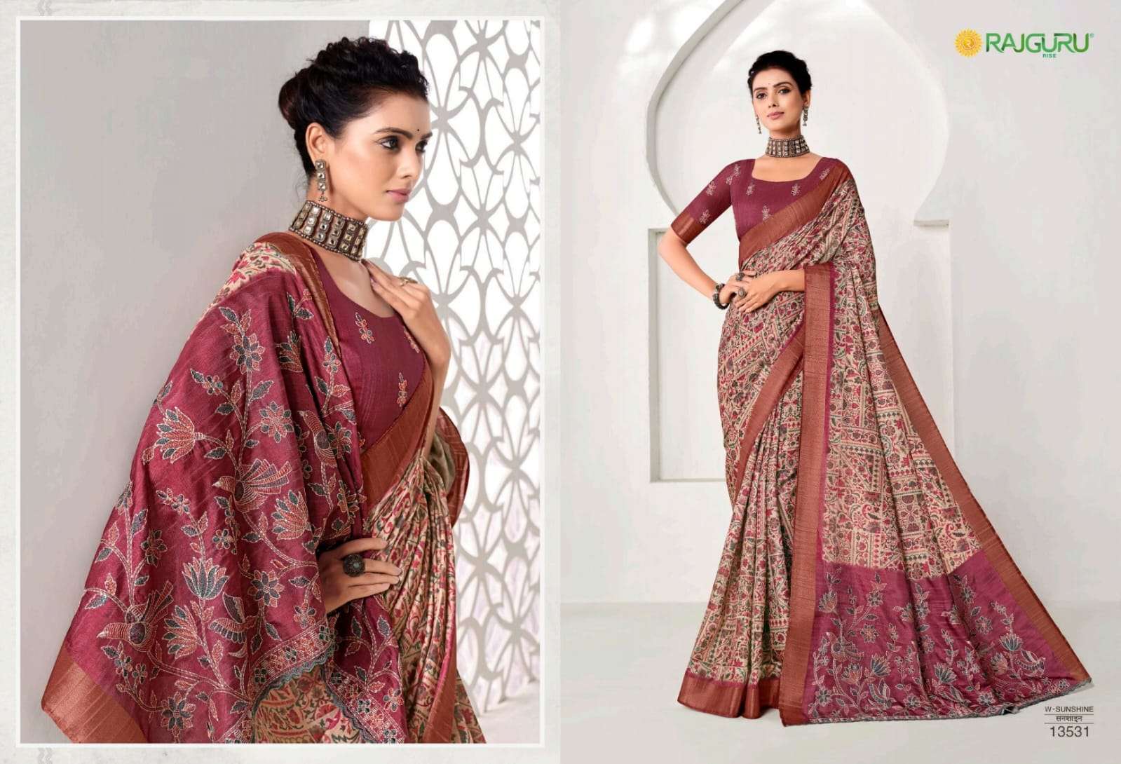 RAJGURU PRESENTS SUNSHINE DESIGNER FANCY SAREES CATALOG WHOLESALER AND EXPORTER IN SURAT