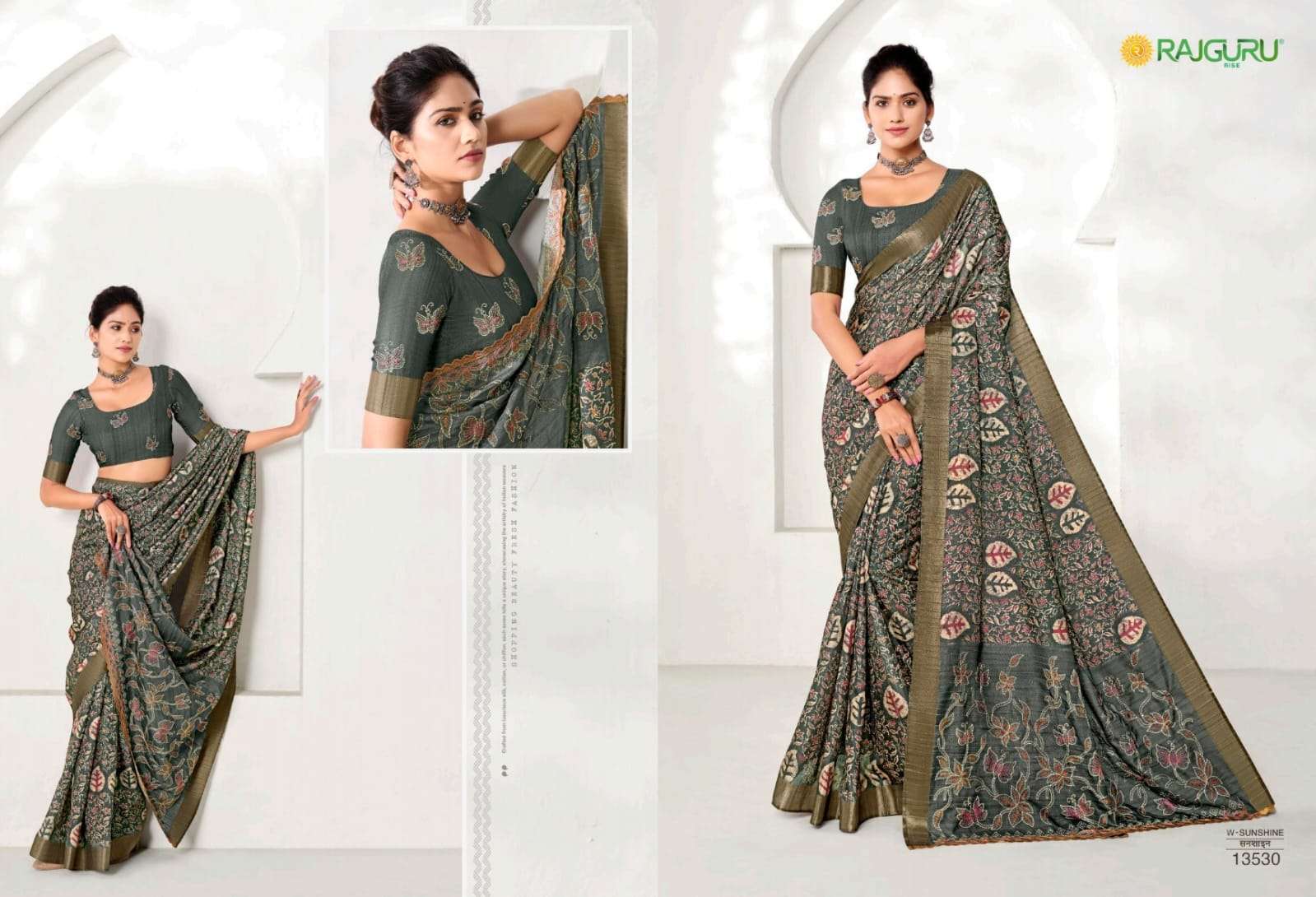 RAJGURU PRESENTS SUNSHINE DESIGNER FANCY SAREES CATALOG WHOLESALER AND EXPORTER IN SURAT