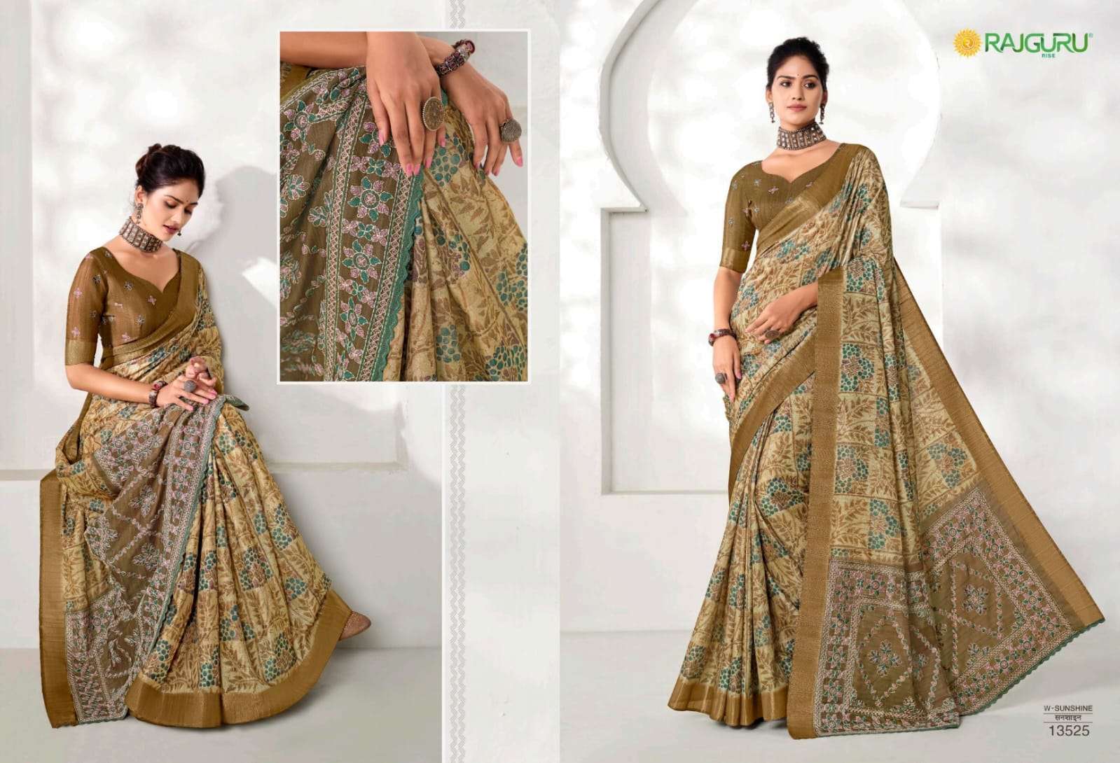 RAJGURU PRESENTS SUNSHINE DESIGNER FANCY SAREES CATALOG WHOLESALER AND EXPORTER IN SURAT