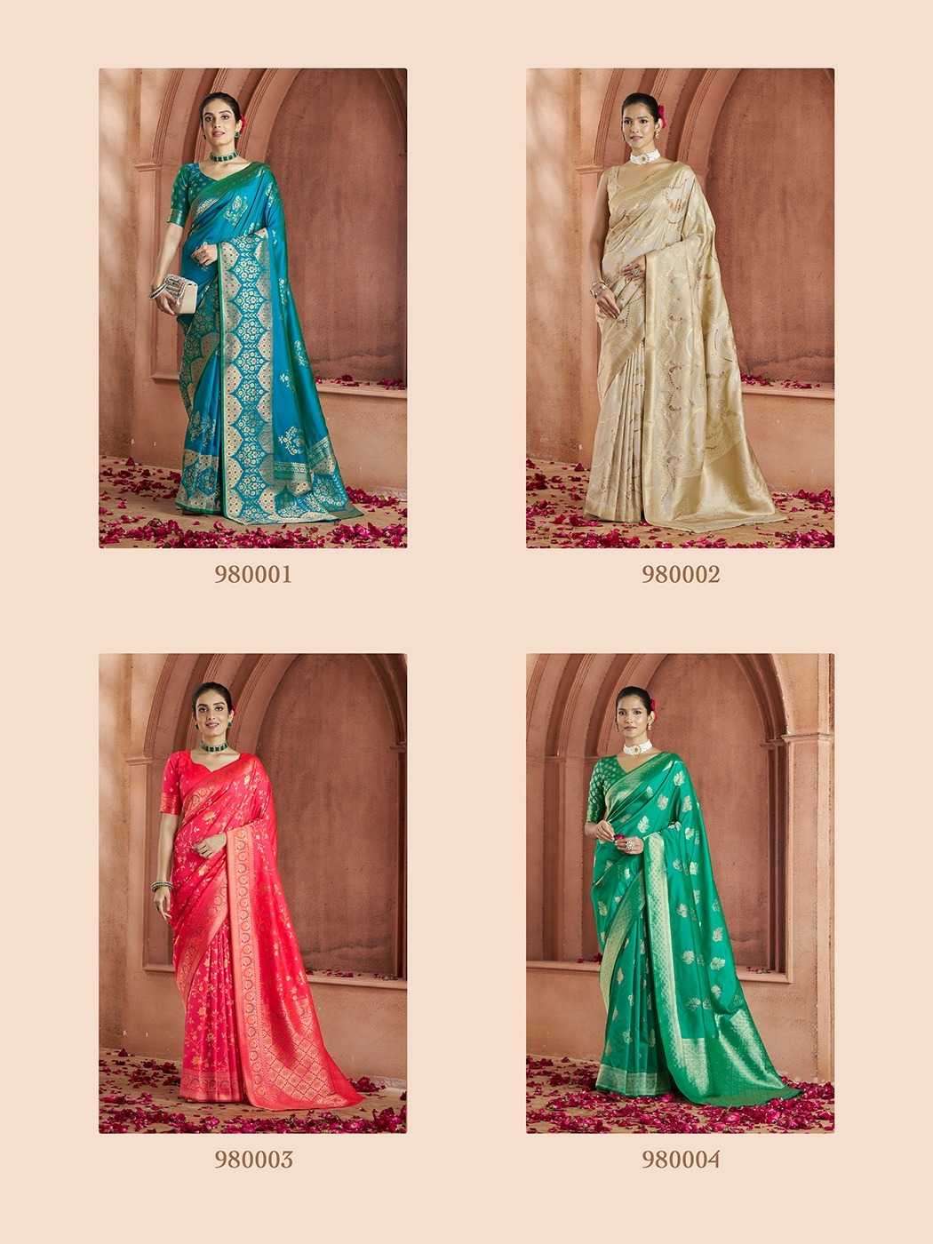 RAJPATH PRESENTS SAVITRI VOL-2 980001-980006 UNIQUE COLOURS BANARASI SAREES CATALOG WHOLESALER AND EXPORTER 