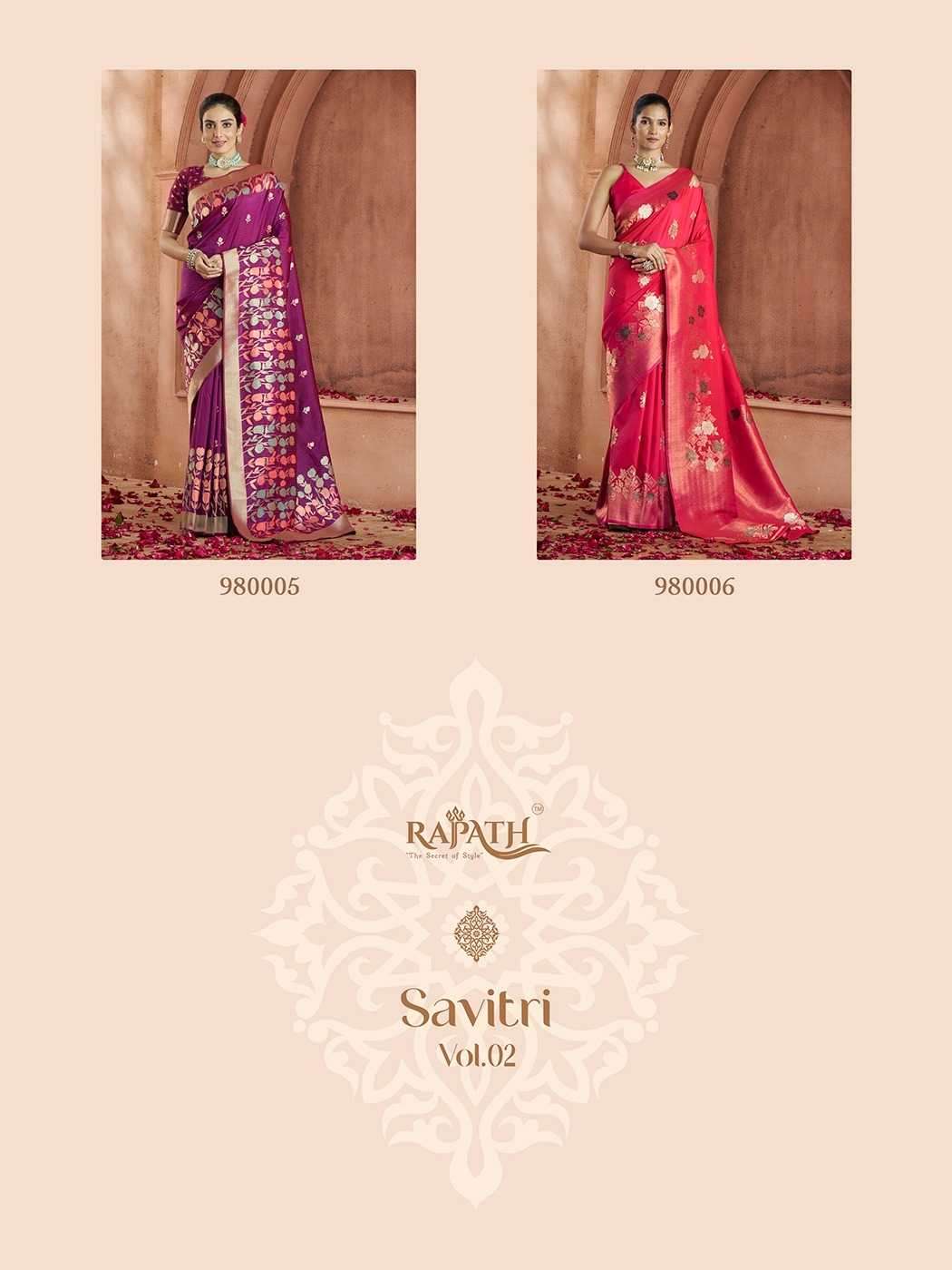 RAJPATH PRESENTS SAVITRI VOL-2 980001-980006 UNIQUE COLOURS BANARASI SAREES CATALOG WHOLESALER AND EXPORTER 