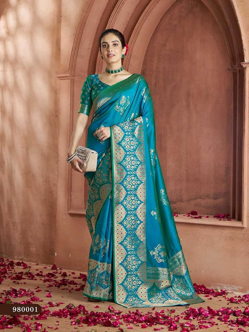 RAJPATH PRESENTS SAVITRI VOL-2 980001-980006 UNIQUE COLOURS BANARASI SAREES CATALOG WHOLESALER AND EXPORTER 