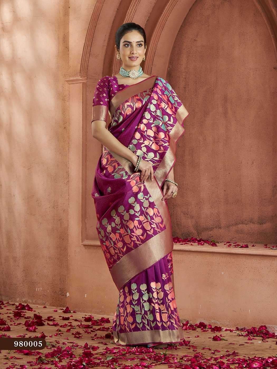RAJPATH PRESENTS SAVITRI VOL-2 980001-980006 UNIQUE COLOURS BANARASI SAREES CATALOG WHOLESALER AND EXPORTER 