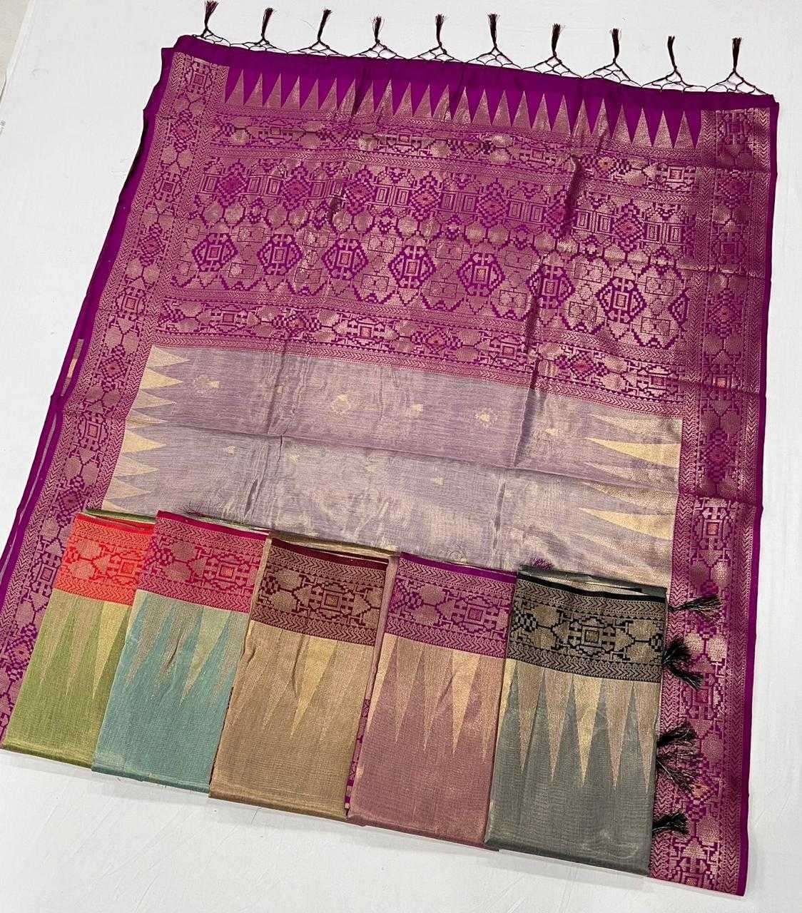 RAJTEX PRESENTS KANSAI 393001-393006 TISSUE SILK HANDLOOM DESIGNER SAREES CATALOG WHOLESALER AND EXPORTER 