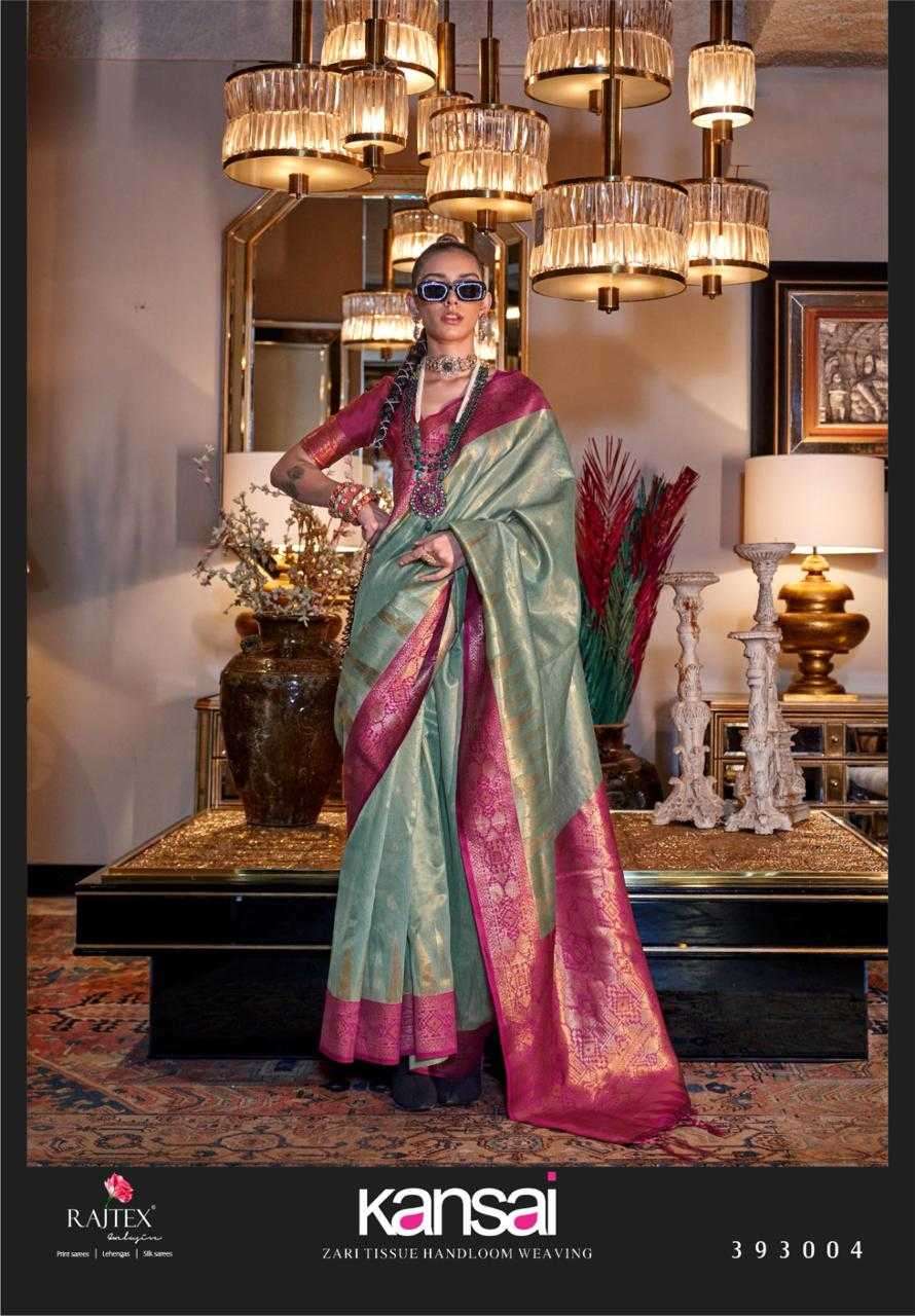 RAJTEX PRESENTS KANSAI 393001-393006 TISSUE SILK HANDLOOM DESIGNER SAREES CATALOG WHOLESALER AND EXPORTER 