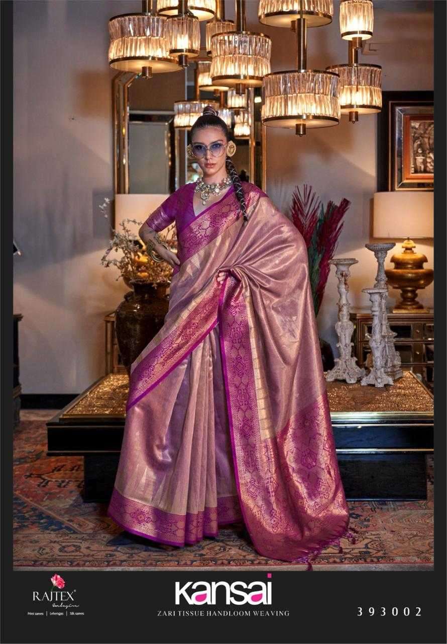 RAJTEX PRESENTS KANSAI 393001-393006 TISSUE SILK HANDLOOM DESIGNER SAREES CATALOG WHOLESALER AND EXPORTER 